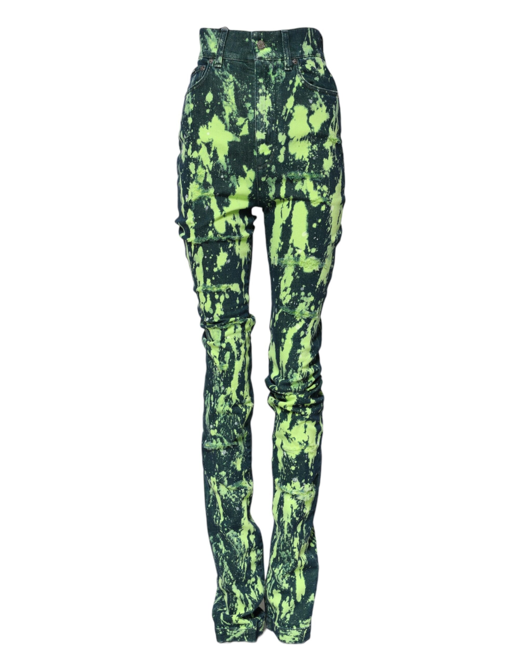 Dolce & Gabbana Green Color Splash High Waist Denim Jeans | Regal Royce