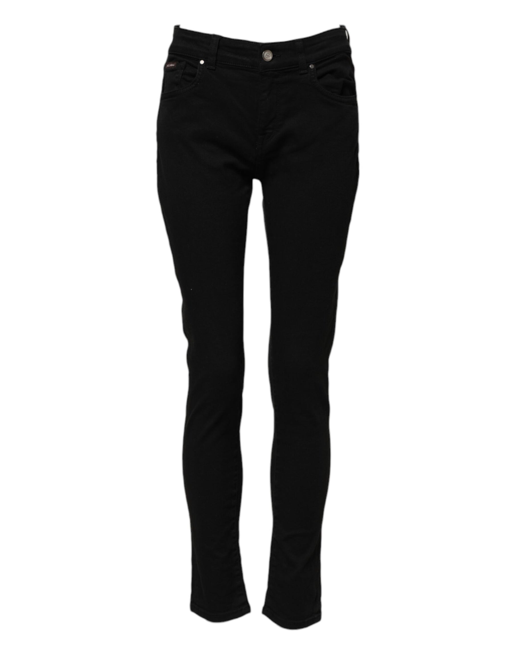 Dolce & Gabbana Black Cotton Logo Skinny Mid Waist Denim Jeans | Regal Royce