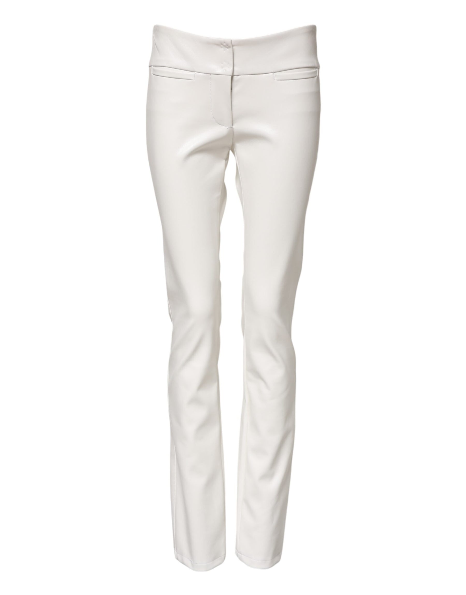 Dolce & Gabbana White Polyurethane High Waist Tapered Pants | Regal Royce