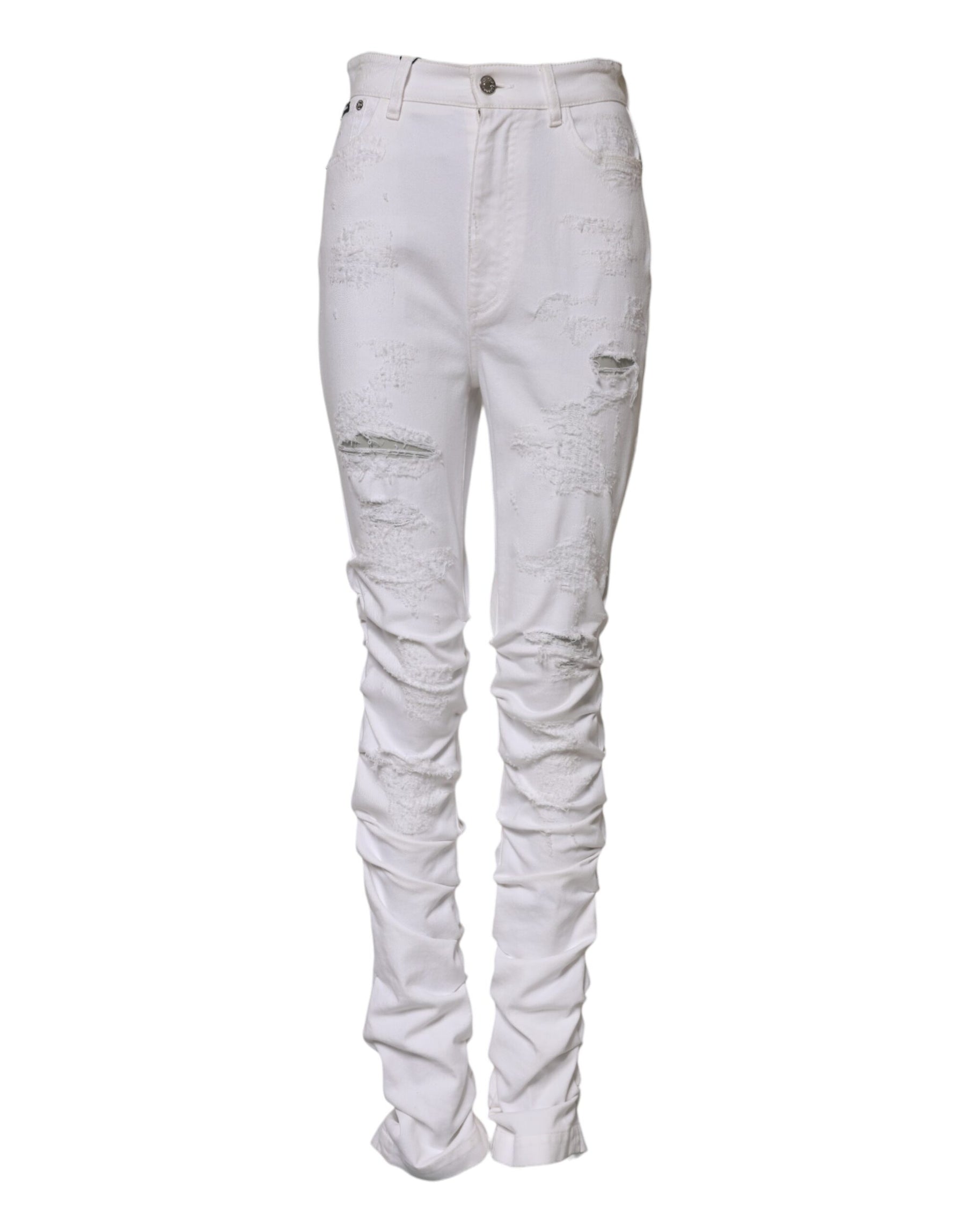 Dolce & Gabbana White Tattered Cotton High Waist Denim Jeans | Regal Royce