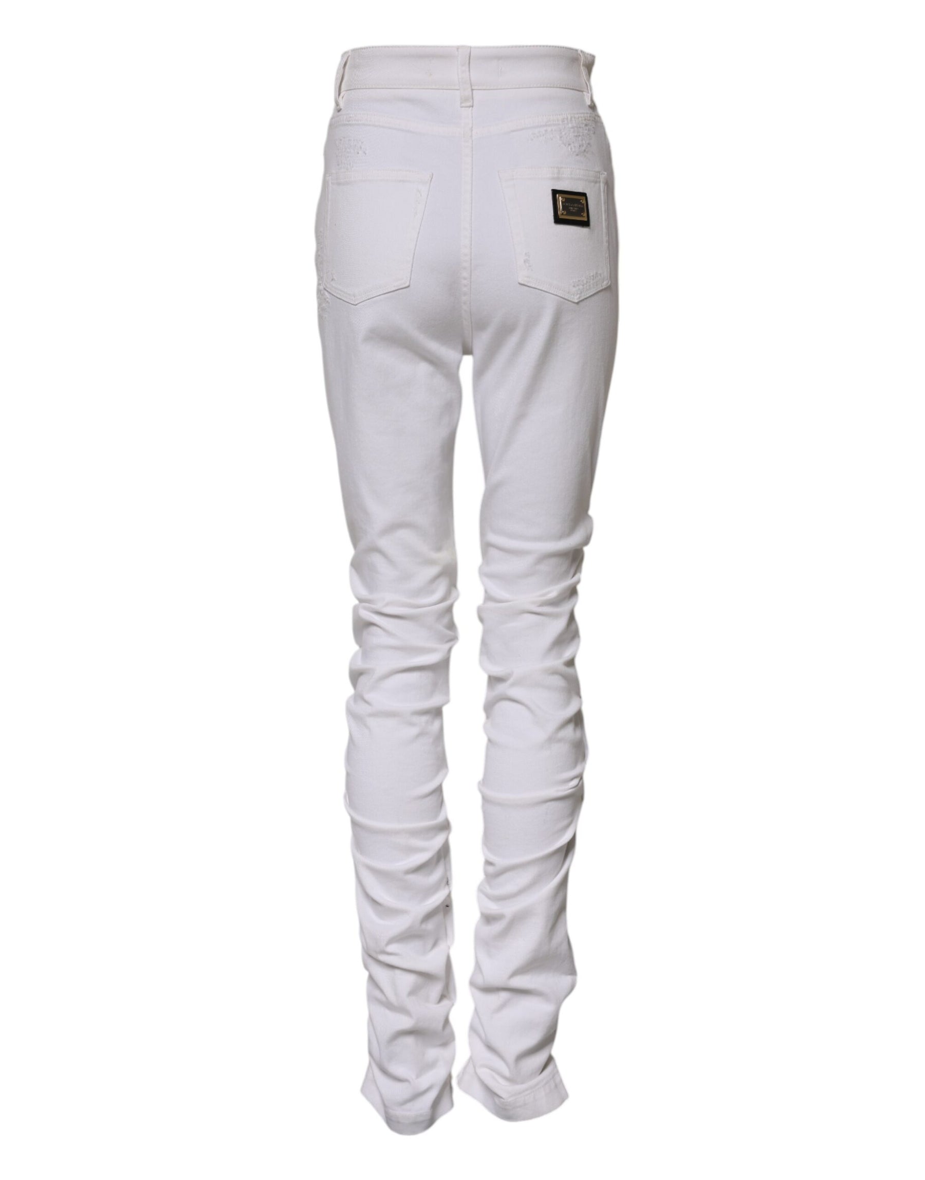 Dolce & Gabbana White Tattered Cotton High Waist Denim Jeans | Regal Royce