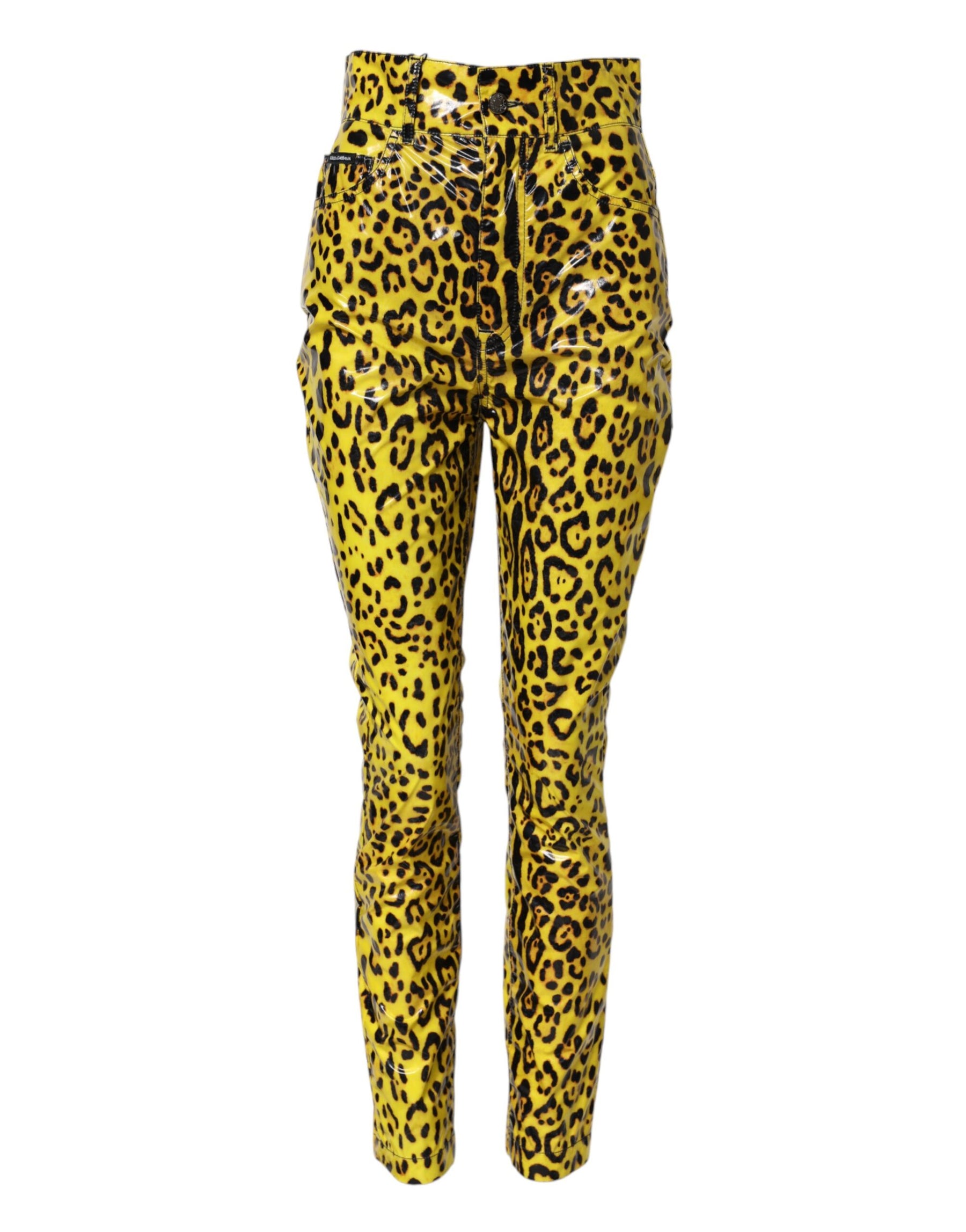 Dolce & Gabbana Yellow Leopard High Waist Slim Pants | Regal Royce