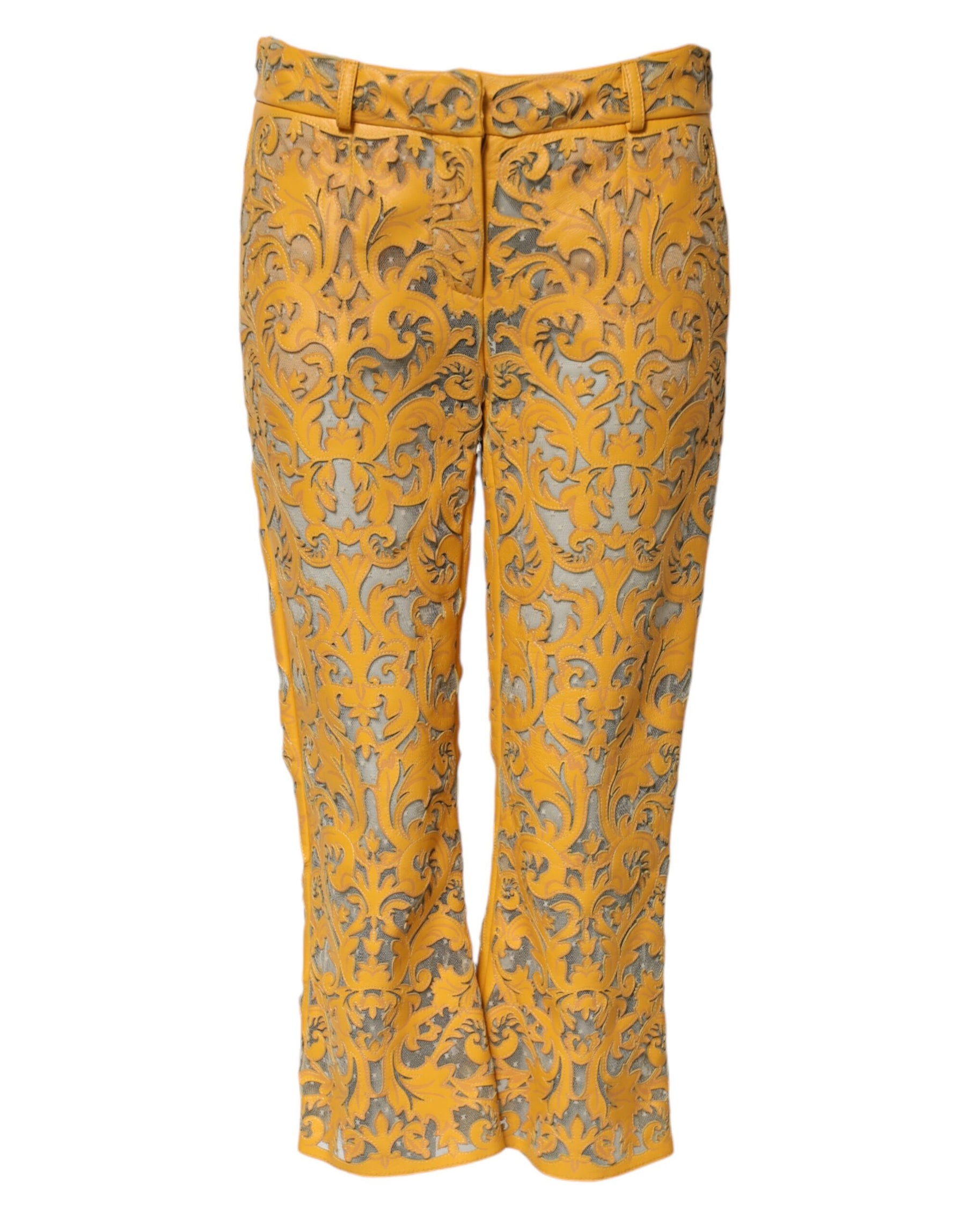 Dolce & Gabbana Yellow Floral Lace Mid Waist Capri Pants | Regal Royce