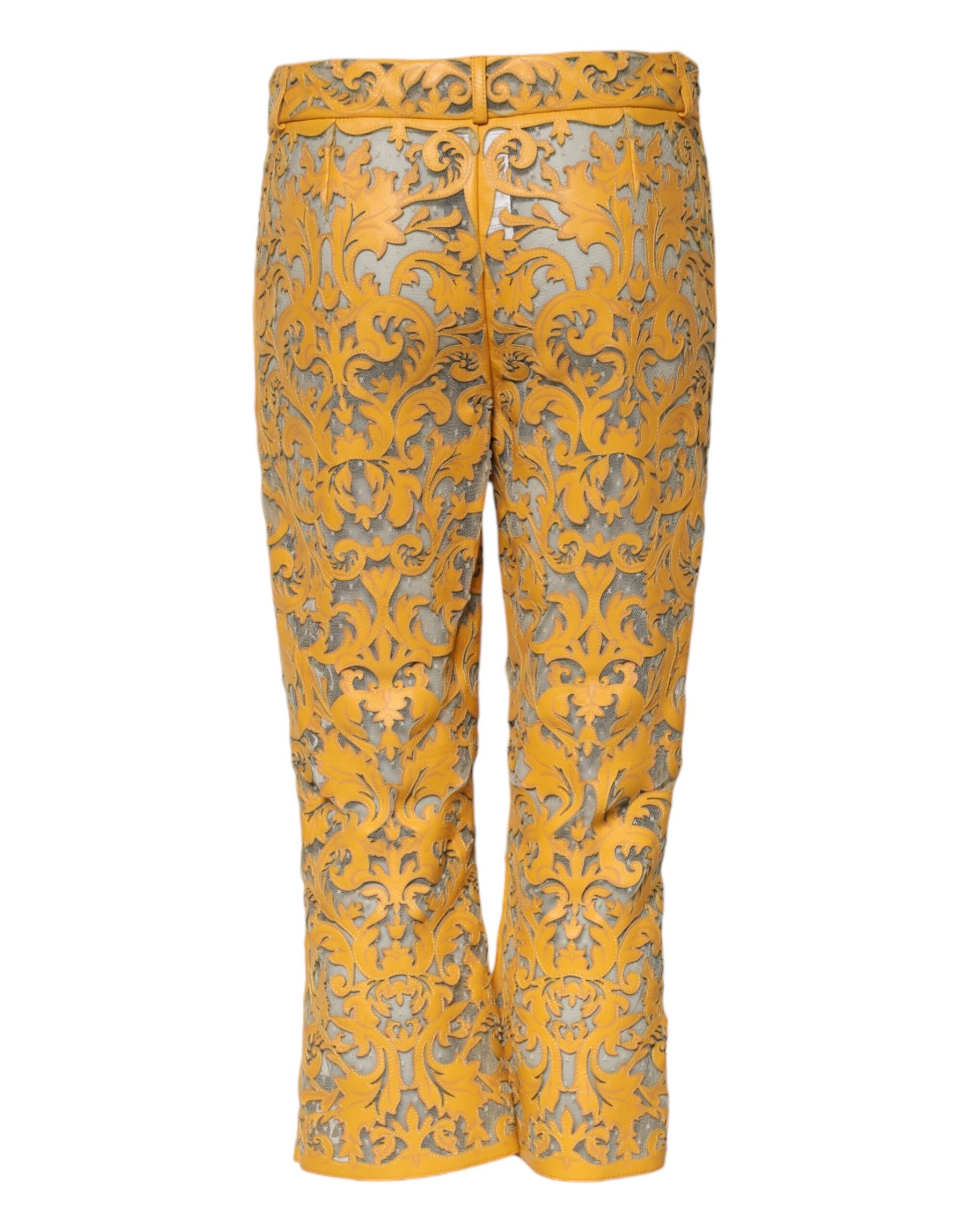 Dolce & Gabbana Yellow Floral Lace Mid Waist Capri Pants | Regal Royce