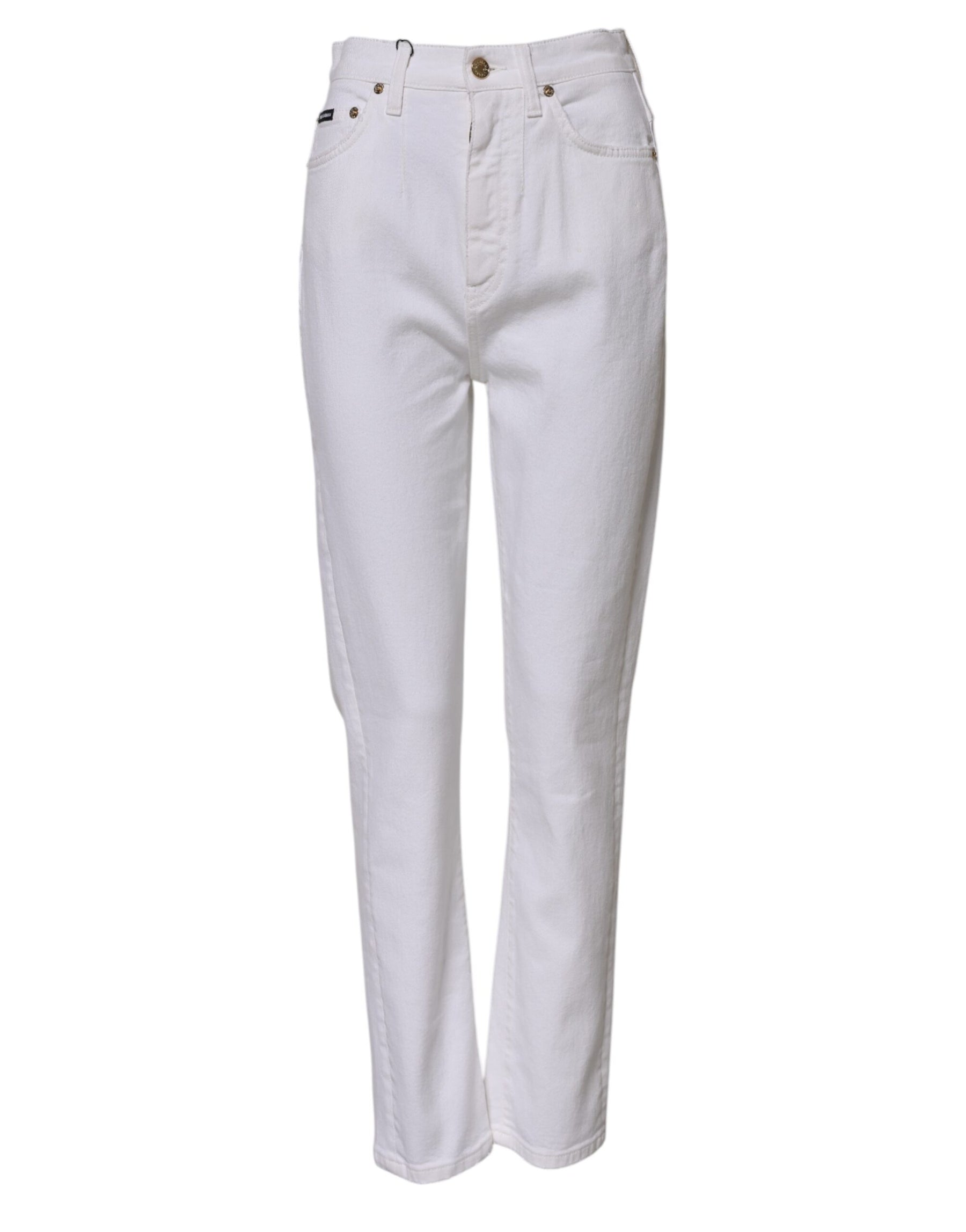 Dolce & Gabbana White Cotton High Waist Straight Denim Jeans | Regal Royce