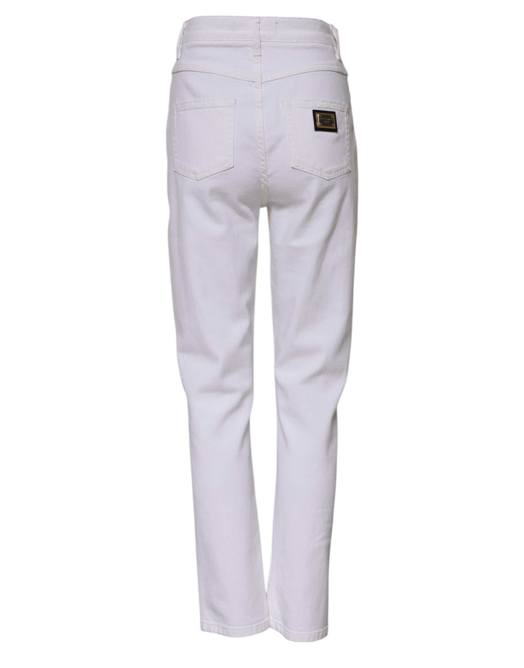 Dolce & Gabbana White Cotton High Waist Straight Denim Jeans | Regal Royce