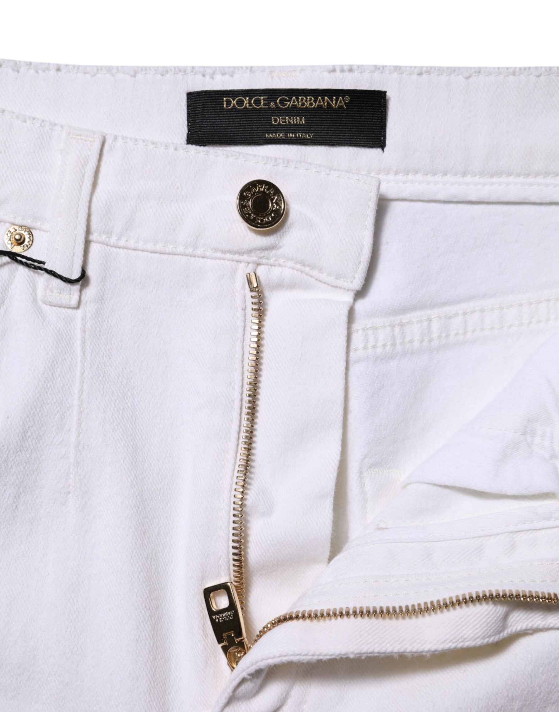 Dolce & Gabbana White Cotton High Waist Straight Denim Jeans | Regal Royce