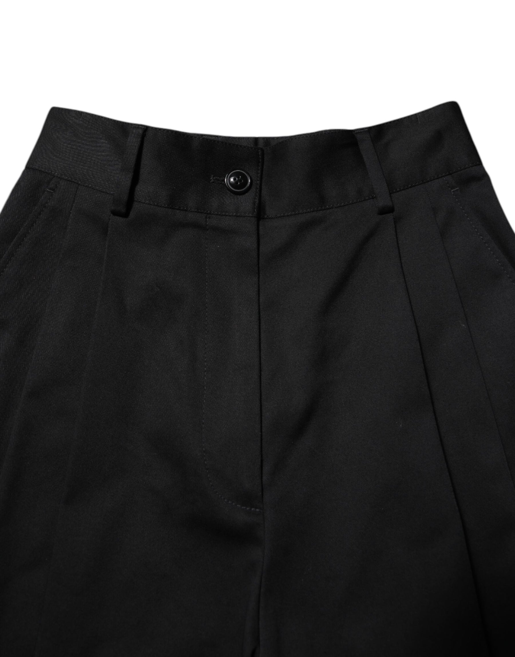 Dolce & Gabbana Black Cotton HighWaist Wide Leg Pants | Regal Royce