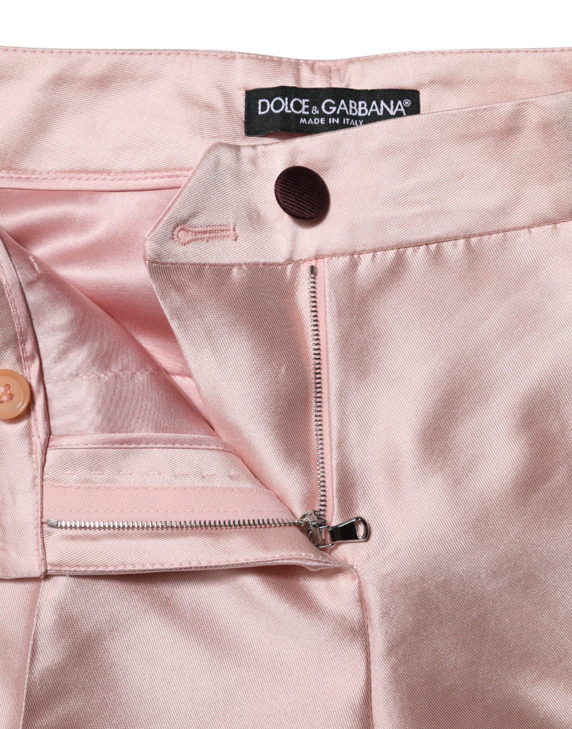 Dolce & Gabbana Pink Satin High Waist Tapered Pants