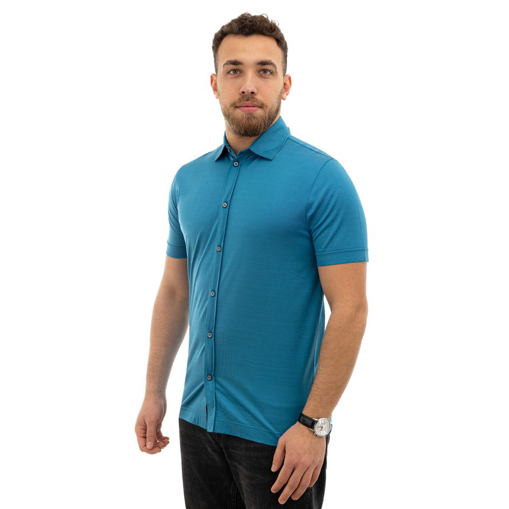 Canali Blue Cotton Shortsleeve Shirt | Regal Royce