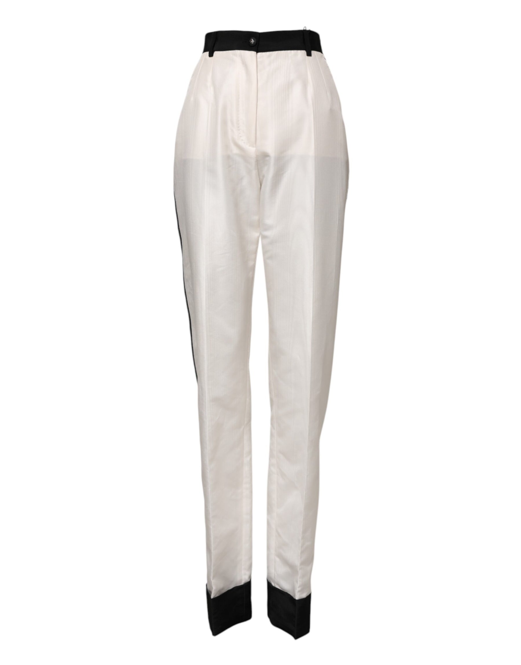 Dolce & Gabbana White High Waist Straight Dress Trouser Pants | Regal Royce