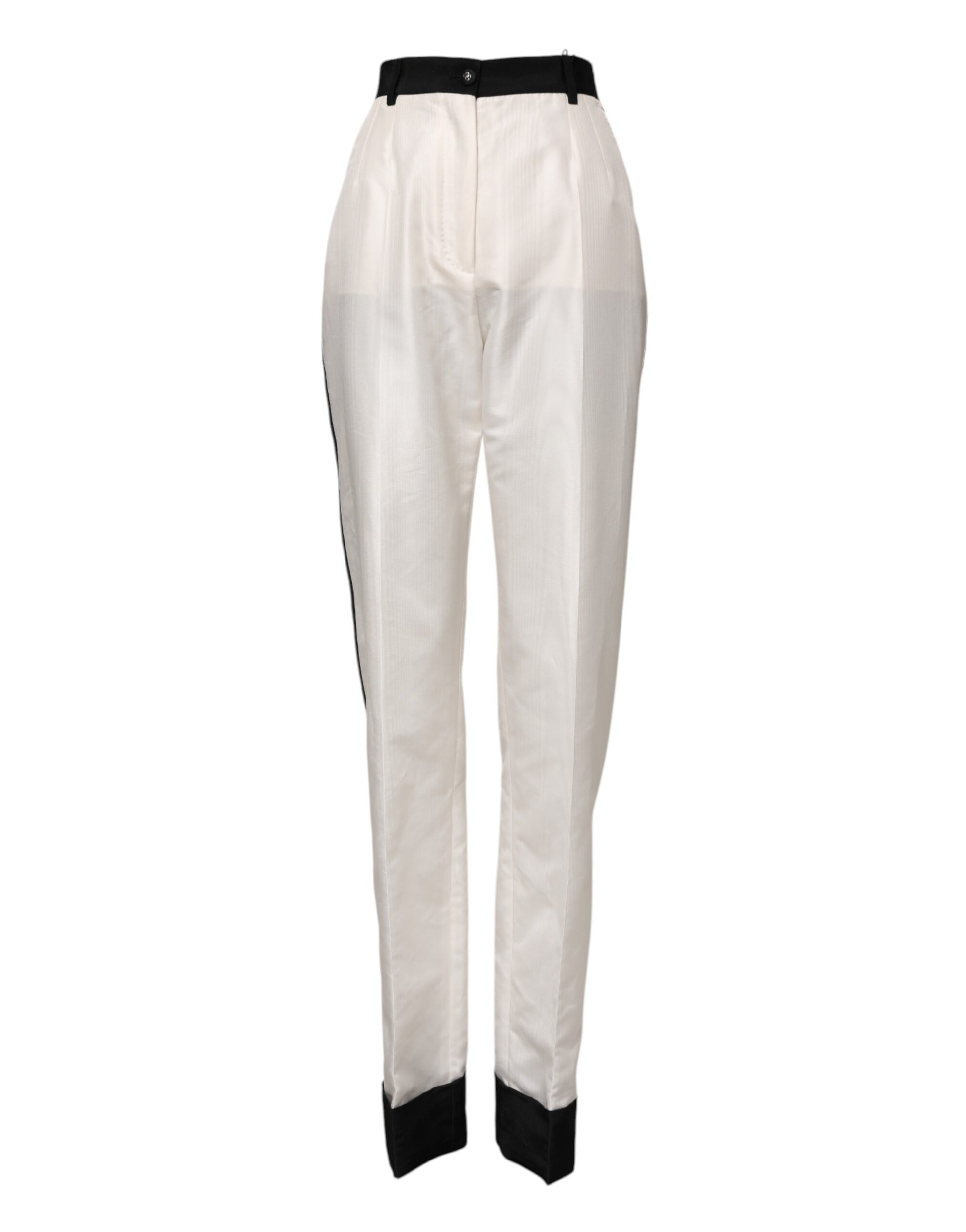 Dolce & Gabbana White High Waist Straight Dress Trouser Pants