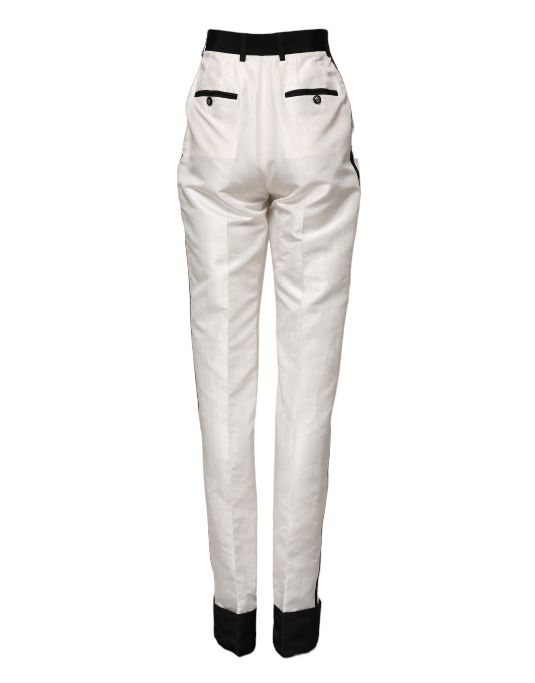 Dolce & Gabbana White High Waist Straight Dress Trouser Pants | Regal Royce