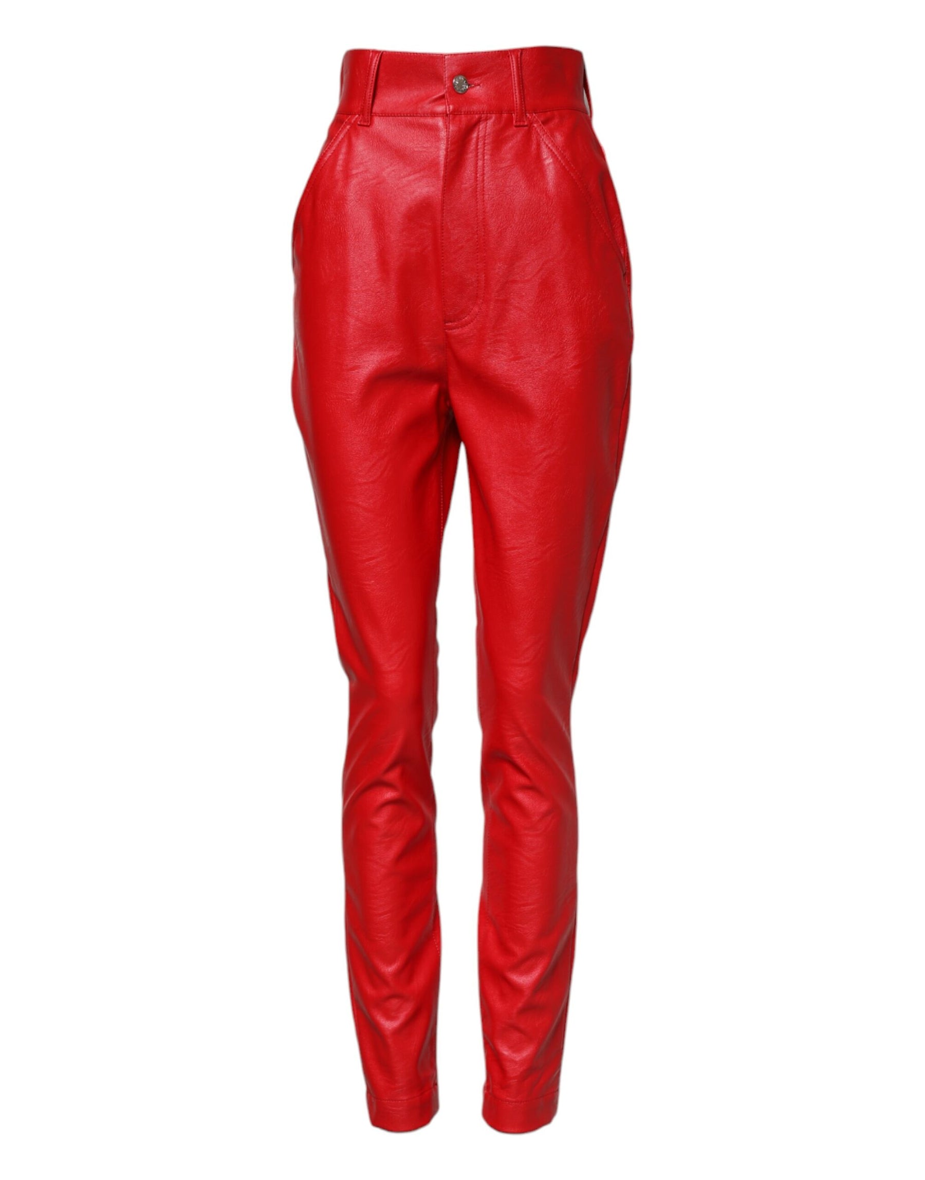 Dolce & Gabbana Red Viscose High Waist Tapered Trouser Pants | Regal Royce