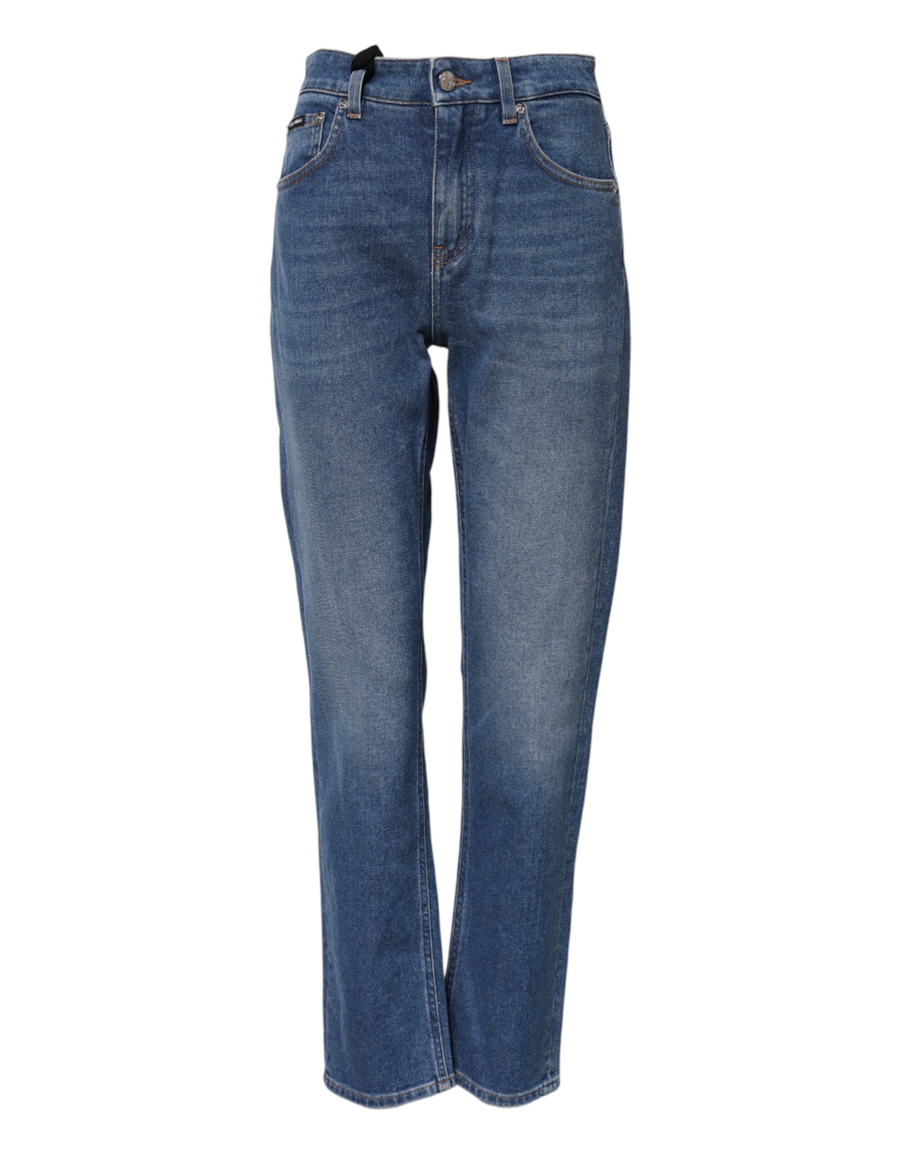 Dolce & Gabbana Blue Cotton High Waist Tapered Denim Jeans | Regal Royce