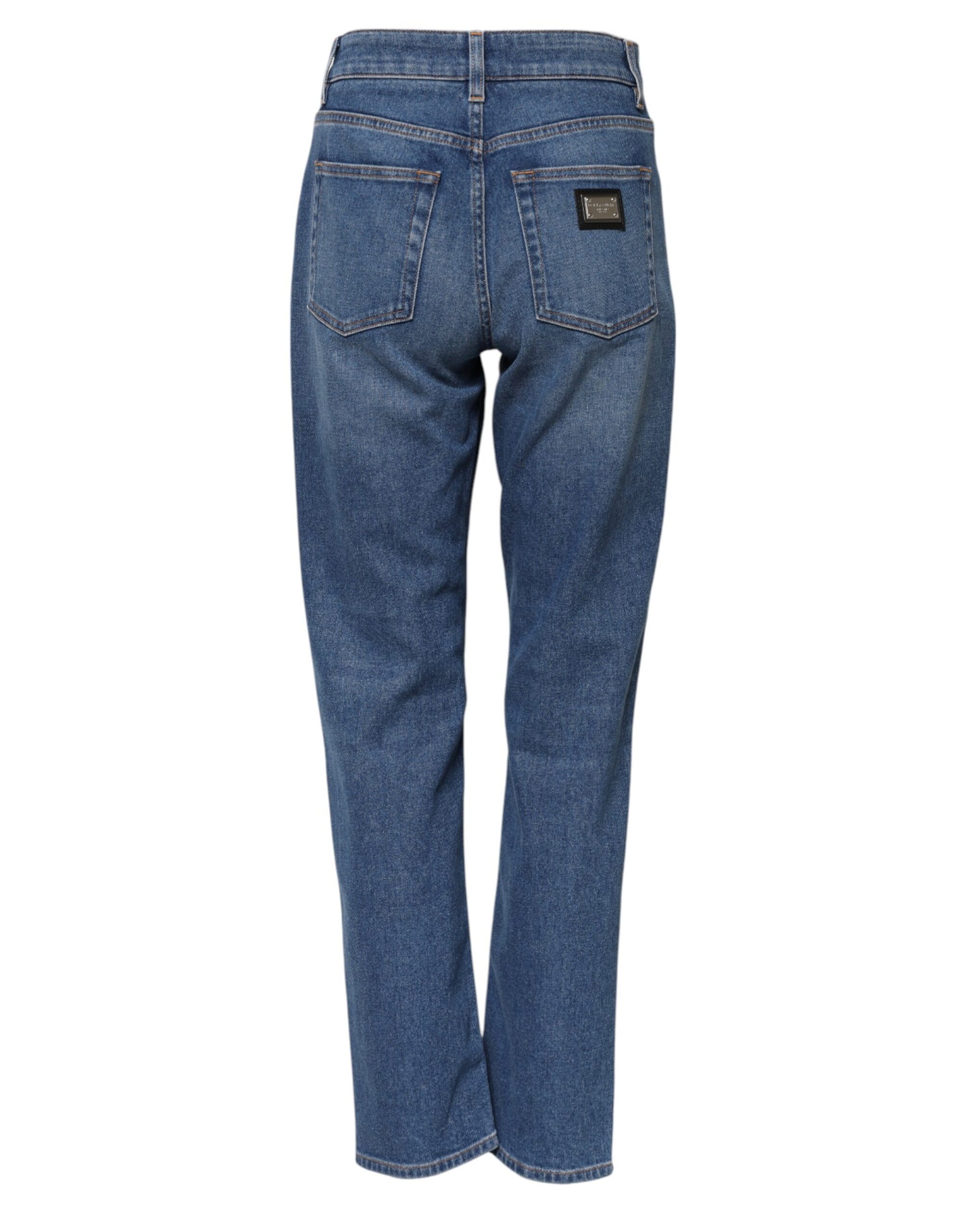 Dolce & Gabbana Blue Cotton High Waist Tapered Denim Jeans | Regal Royce