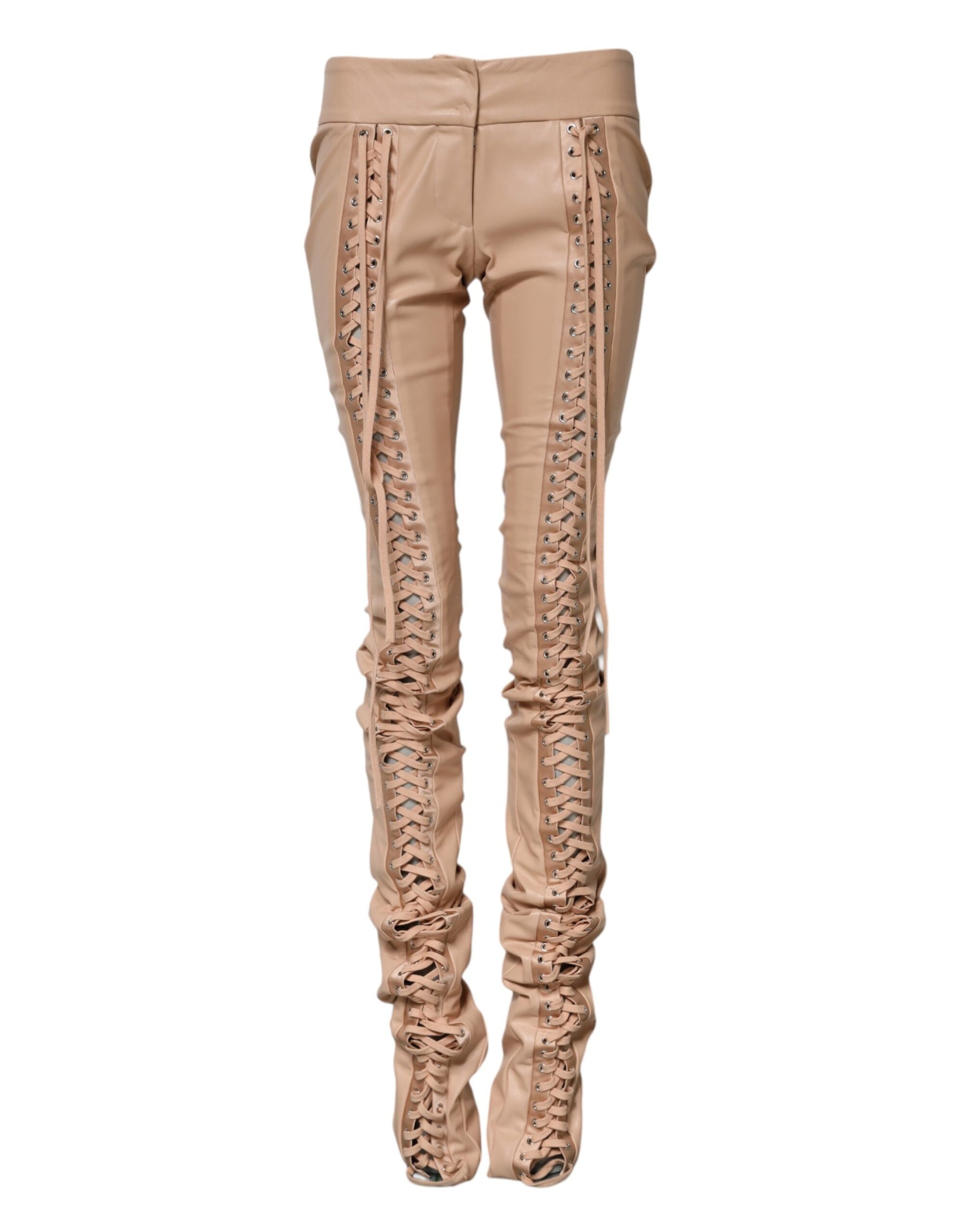 Dolce & Gabbana Beige Lace Details Mid Waist Skinny Pants | Regal Royce
