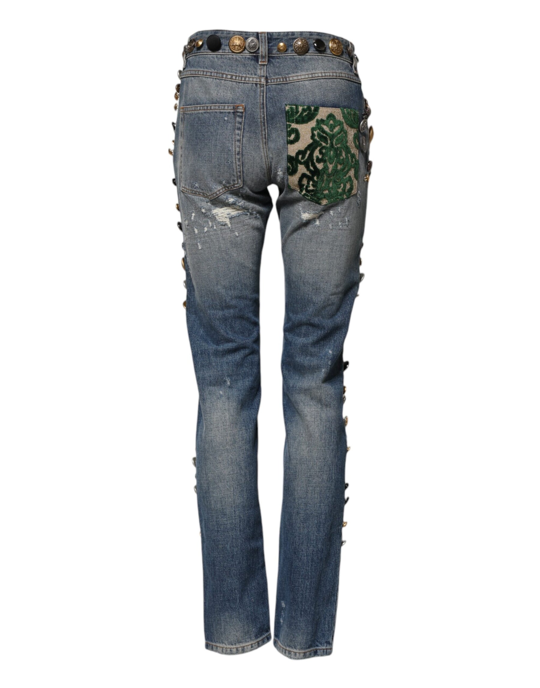 Dolce & Gabbana Blue Embellished Tattered SkinnyDenim Jeans | Regal Royce