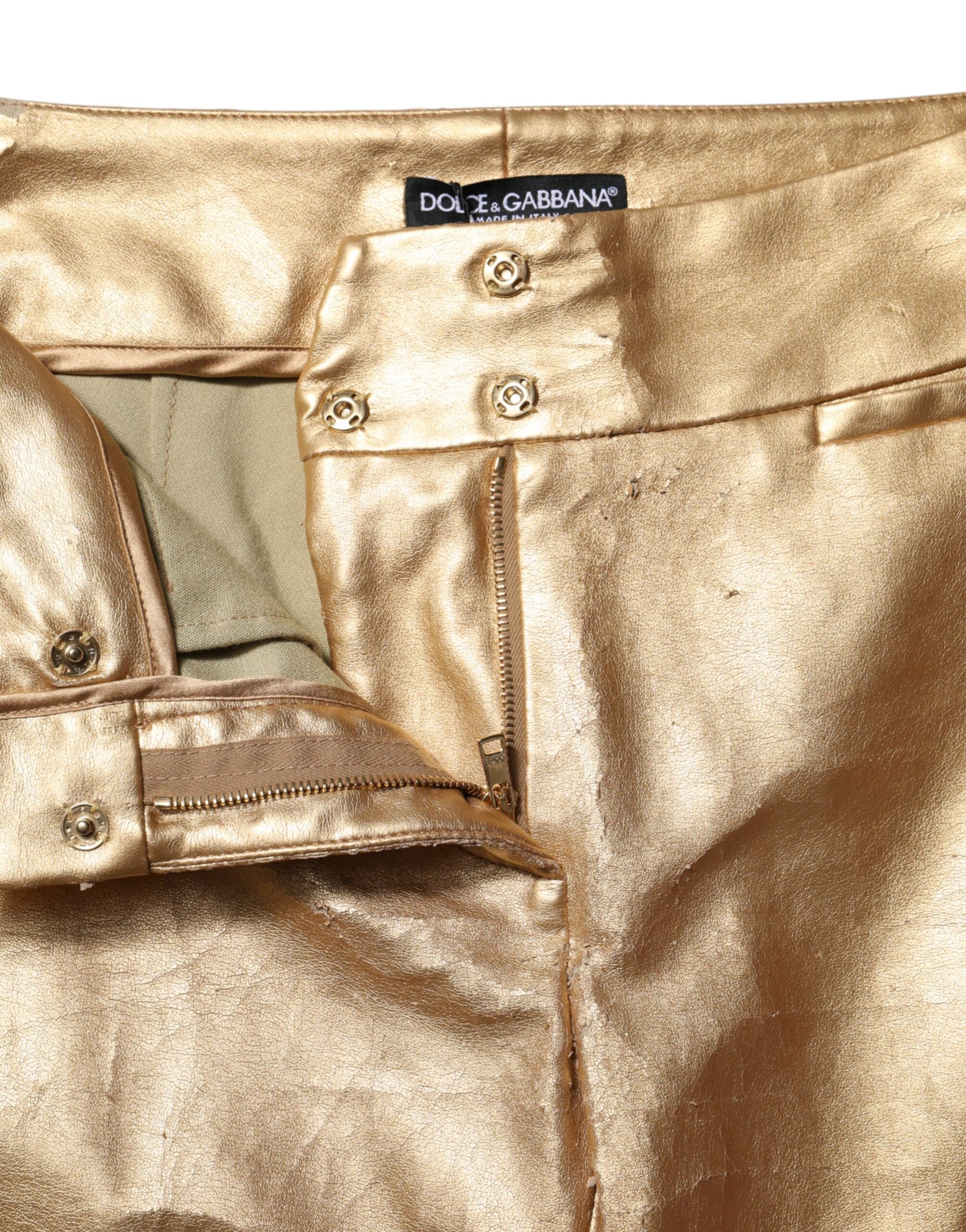 Dolce & Gabbana Metallic Gold High Waist Skinny Trouser Pants | Regal Royce