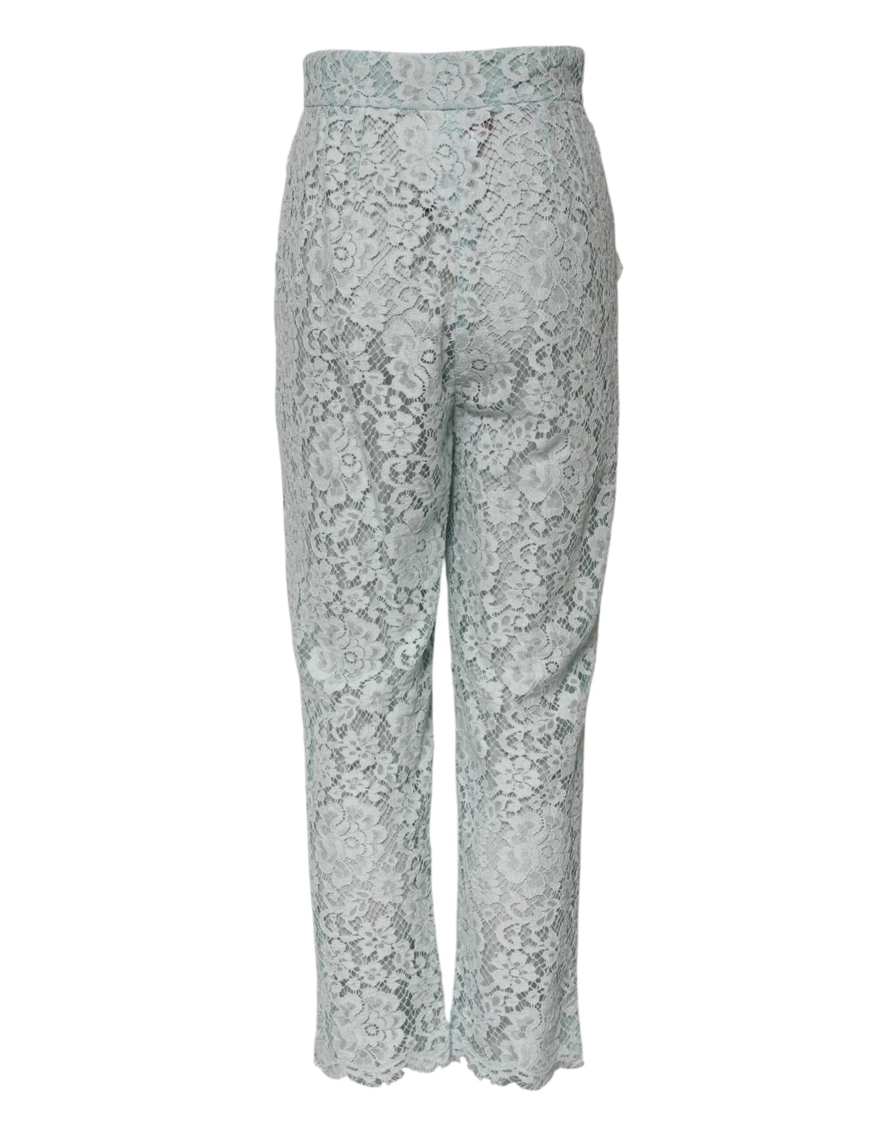 Dolce & Gabbana Mint Green Cotton Floral Lace Trousers Pants | Regal Royce