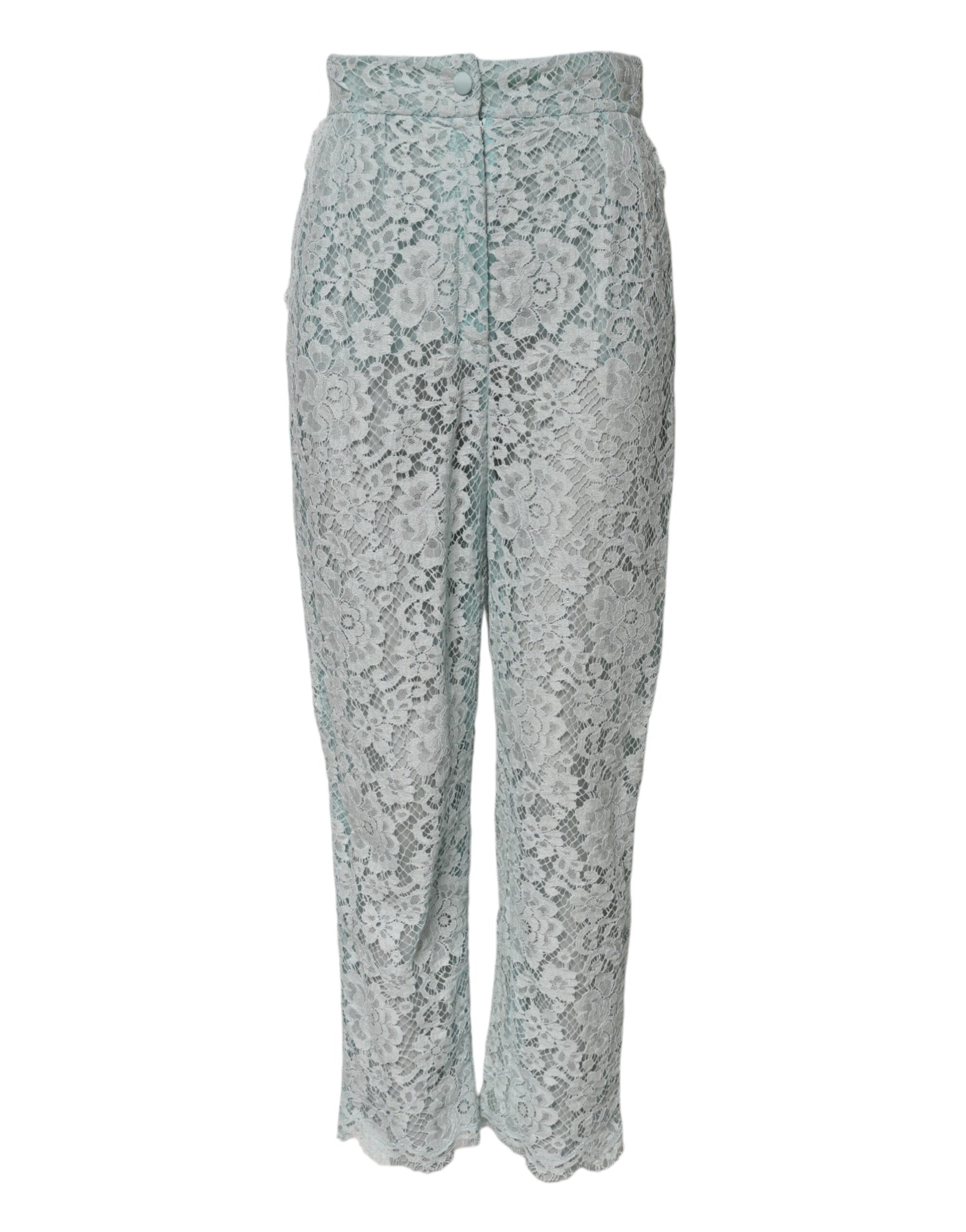 Dolce & Gabbana Mint Green Cotton Floral Lace Trousers Pants