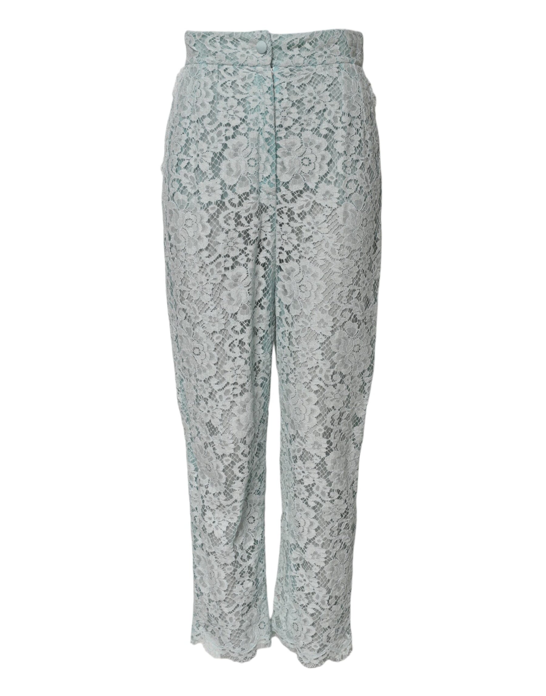 Dolce & Gabbana Mint Green Cotton Floral Lace Trousers Pants | Regal Royce