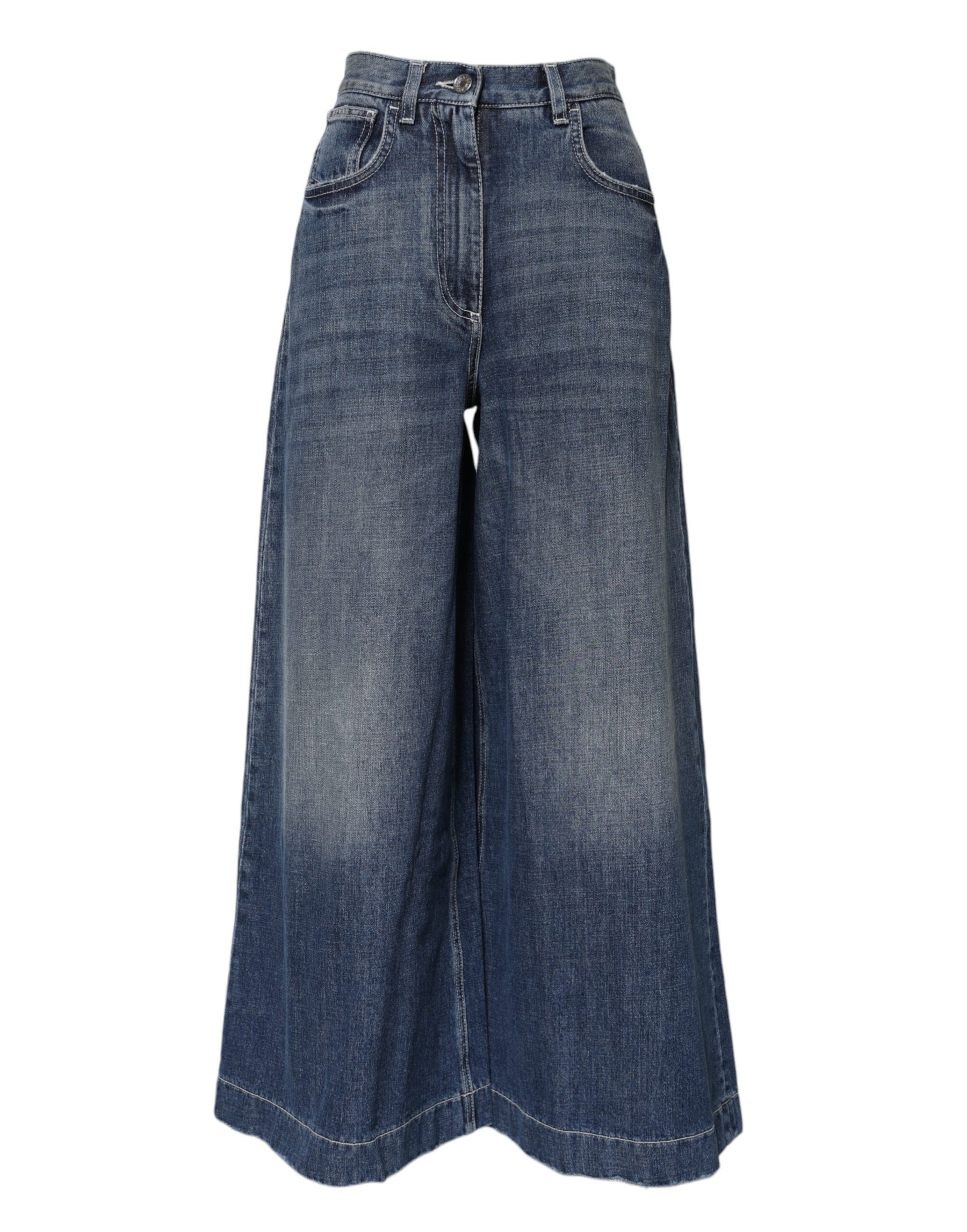 Dolce & Gabbana Blue Cotton High Waist Wide Leg Denim Jeans | Regal Royce
