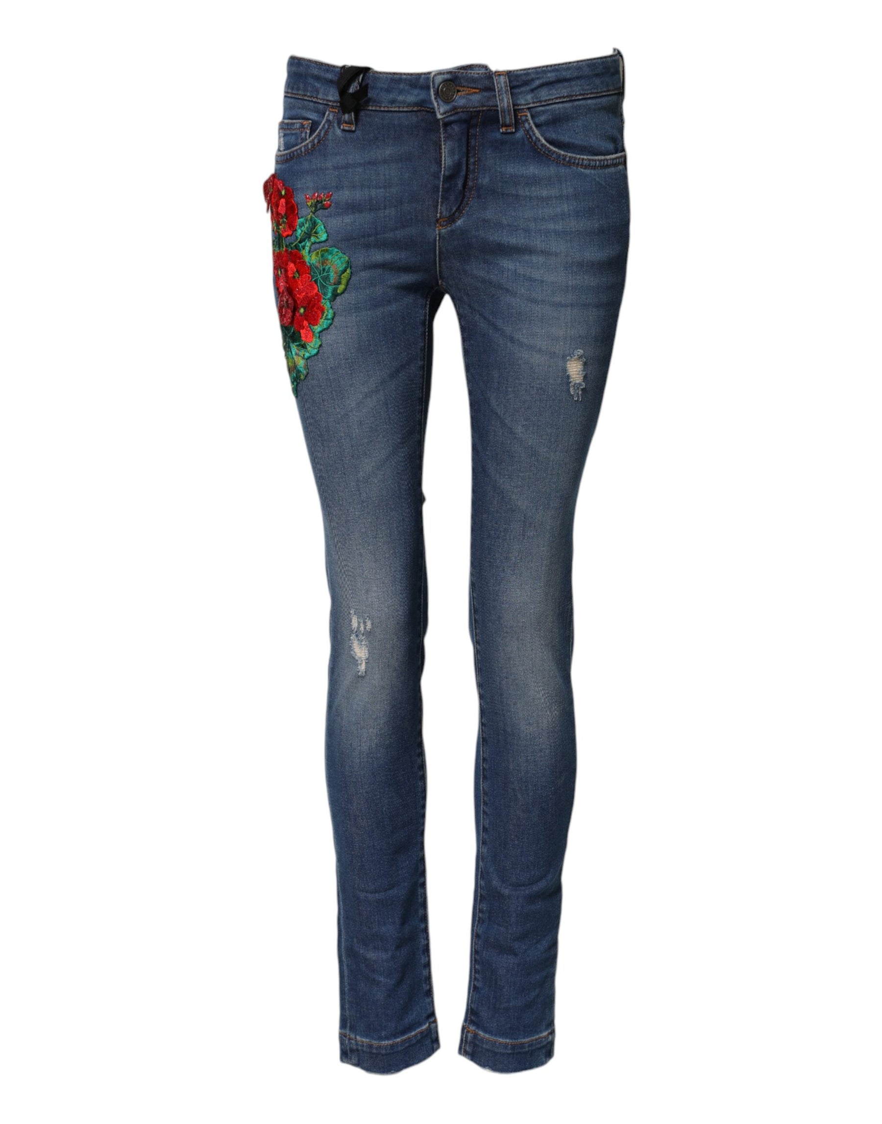Dolce & Gabbana Blue Cotton Mid Waist Skinny Denim Jeans | Regal Royce