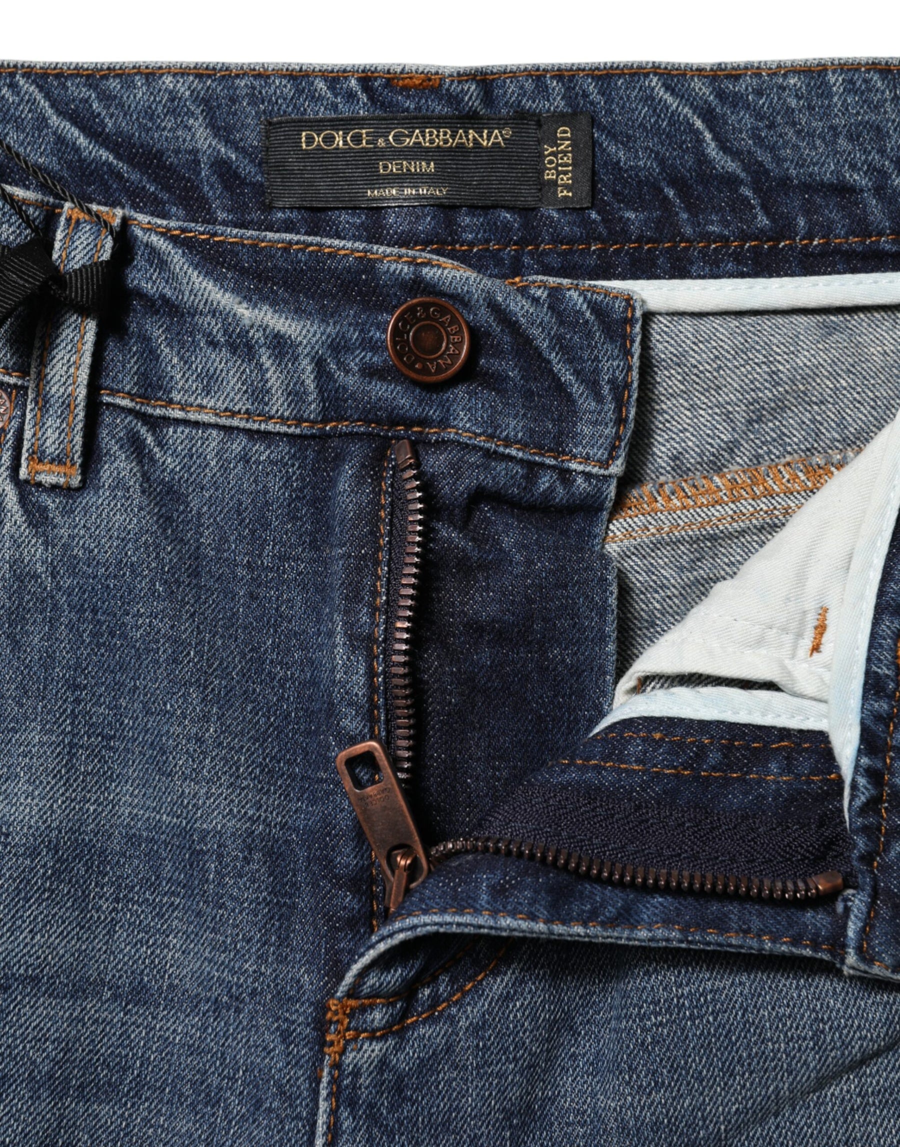 Dolce & Gabbana Blue Cotton Tattered Mid Waist Denim Jeans | Regal Royce