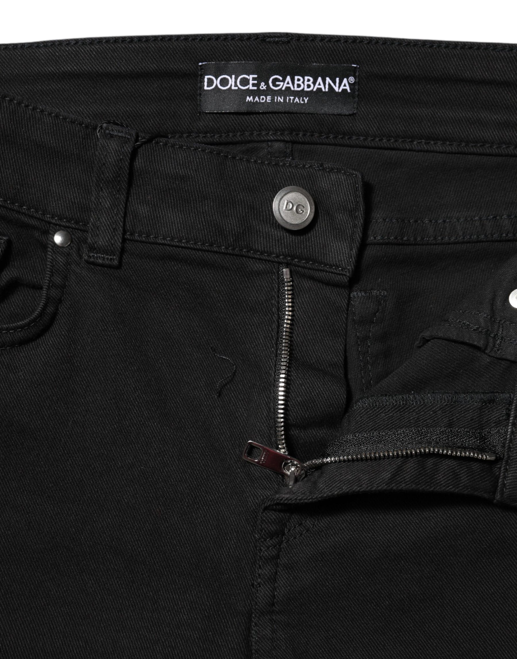 Dolce & Gabbana Black Cotton Logo Skinny MidWaist Denim Jeans | Regal Royce