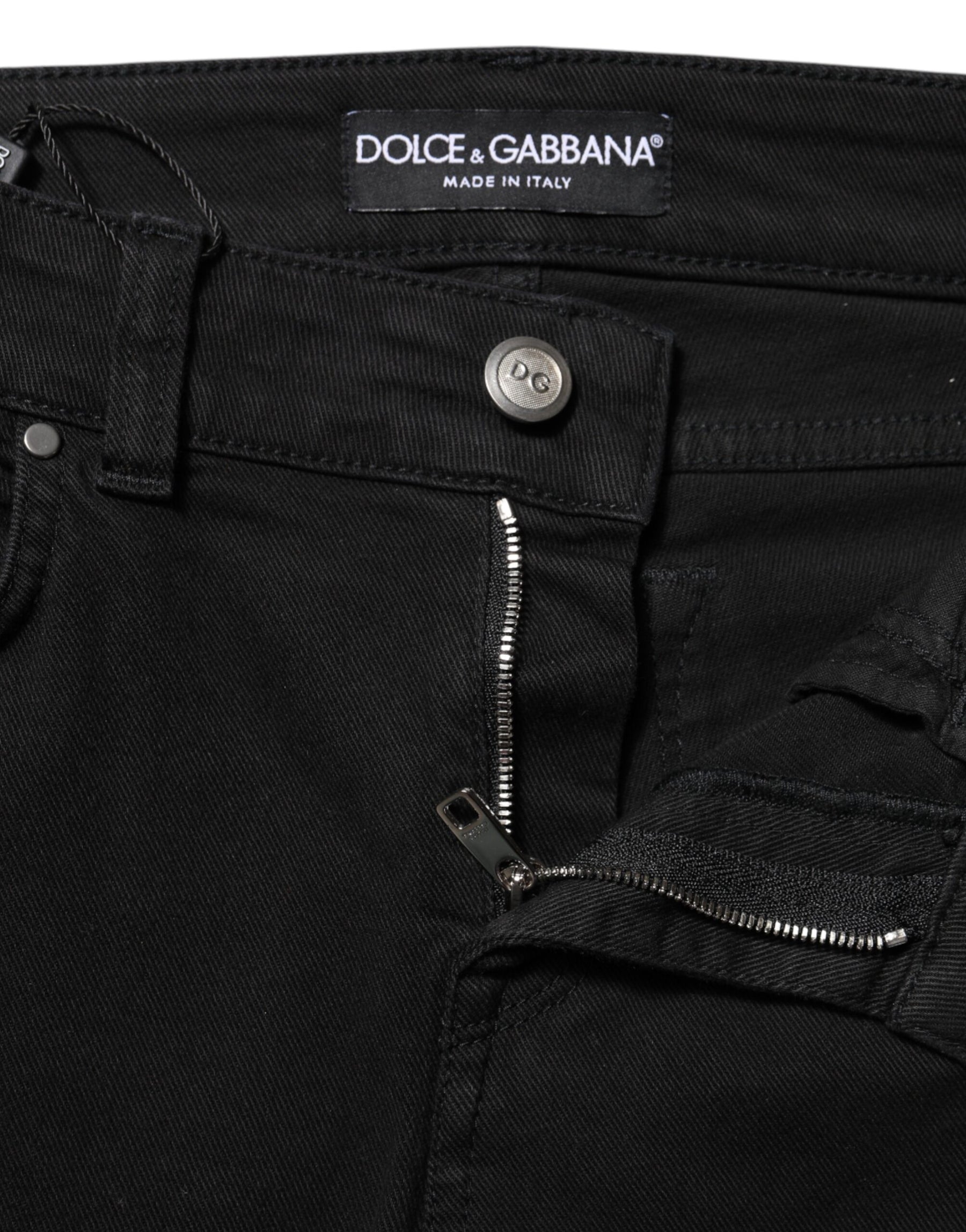 Dolce & Gabbana Black Cotton Skinny Mid Waist Denim Jeans | Regal Royce
