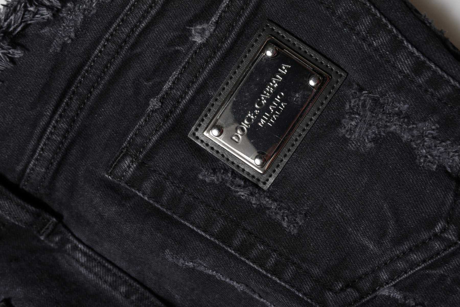 Dolce & Gabbana Black Cotton Tattered Skinny Denim Jeans | Regal Royce