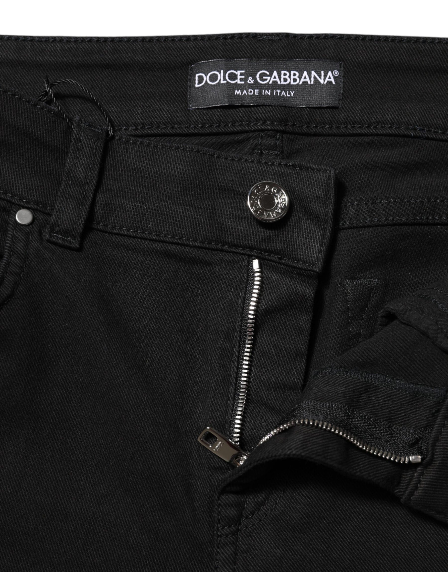 Dolce & Gabbana Black Cotton Skinny Mid Waist Denim Jeans | Regal Royce