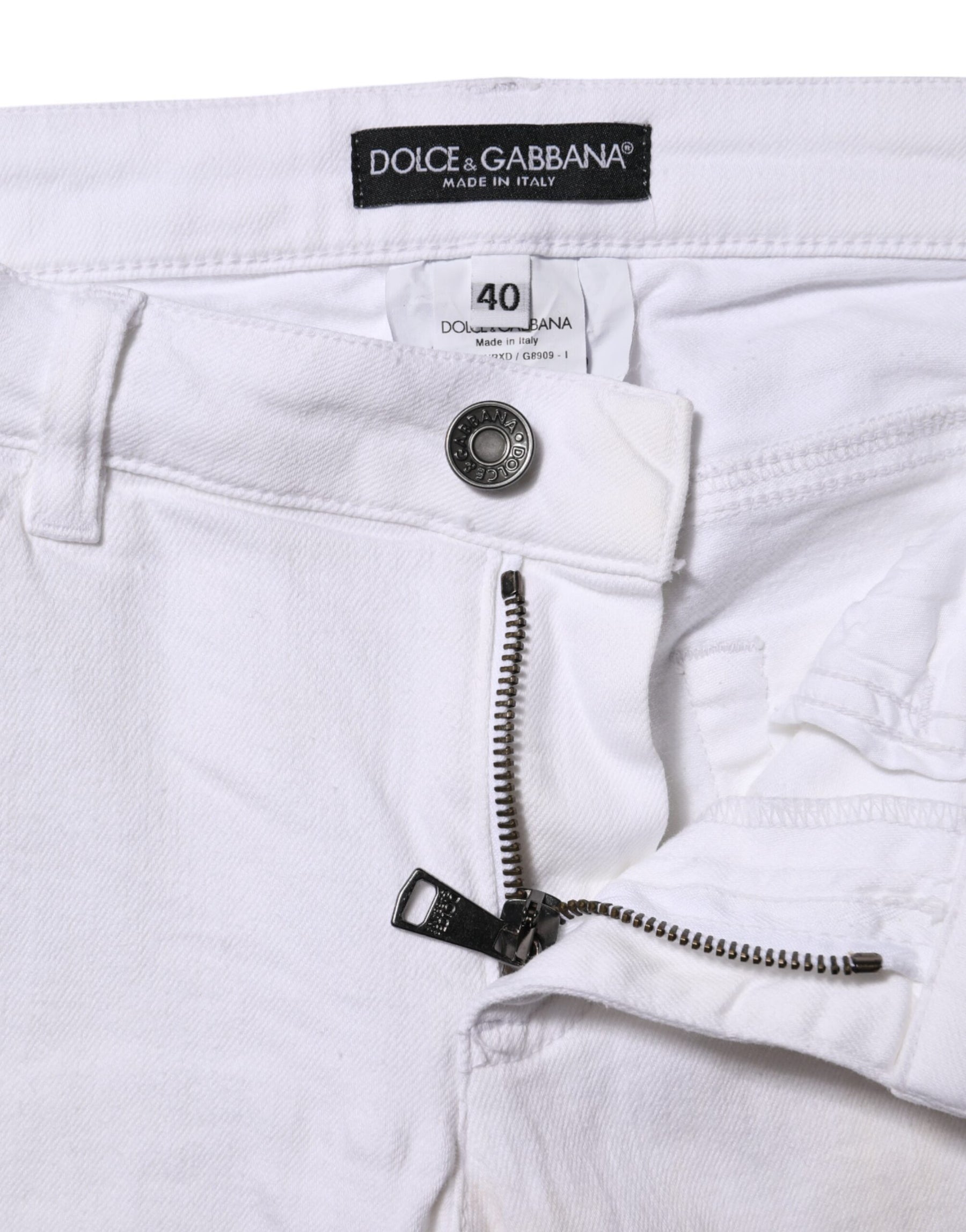 Dolce & Gabbana White Cotton Low Waist Skinny Denim Jeans | Regal Royce