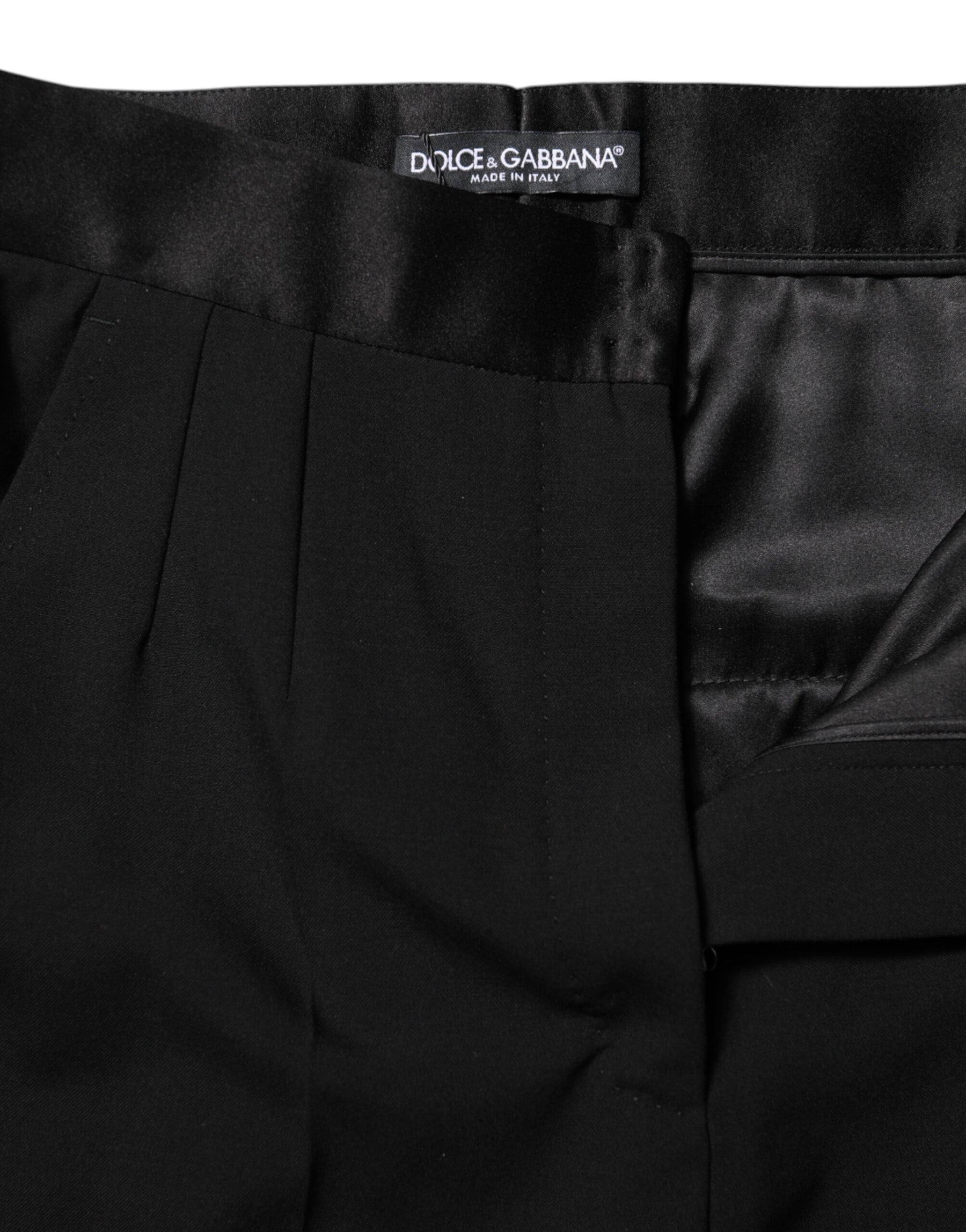 Dolce & Gabbana Black Wool Tapered High Waist Pants | Regal Royce