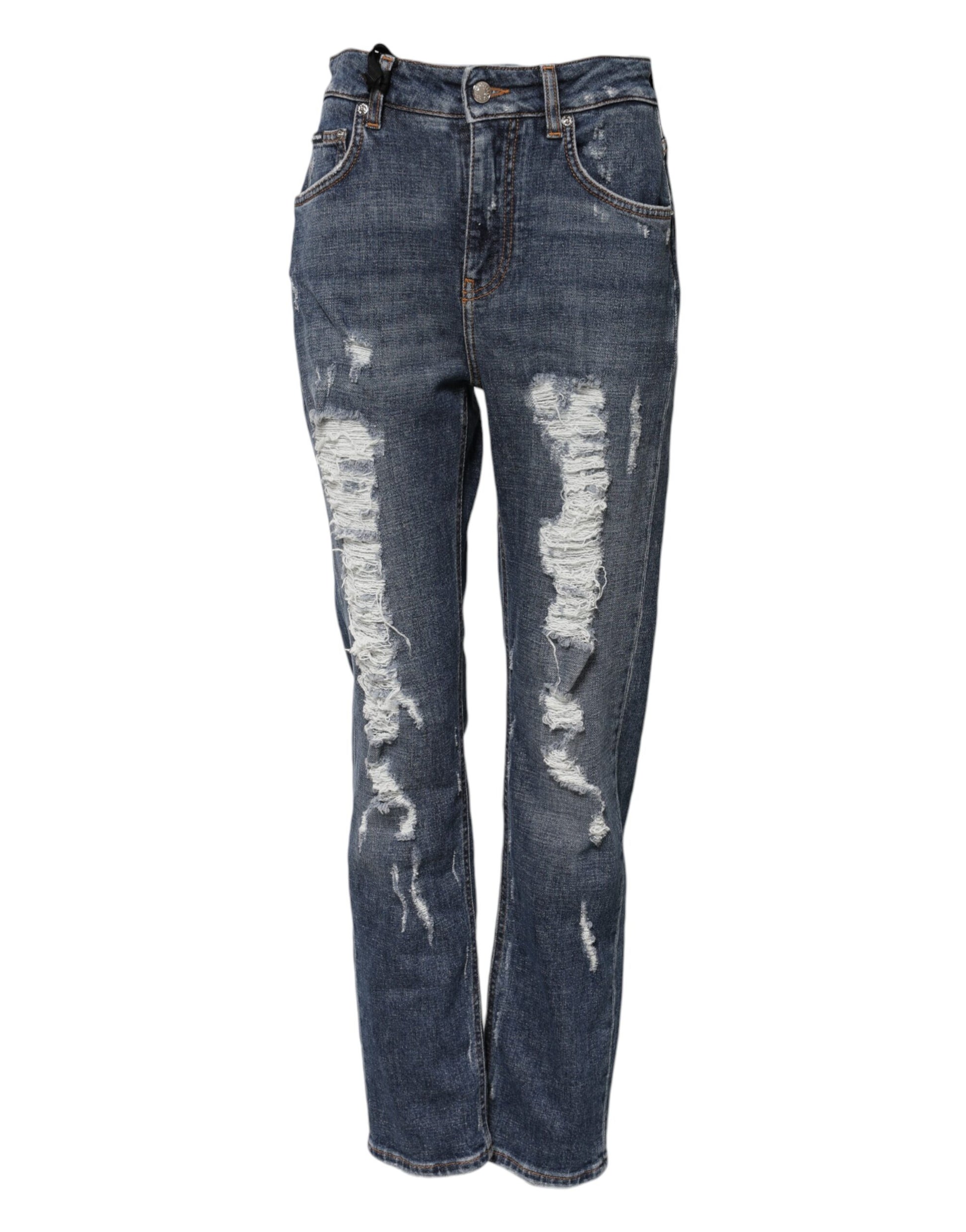 Dolce & Gabbana Blue Cotton Boyfriend Tattered Denim Jeans