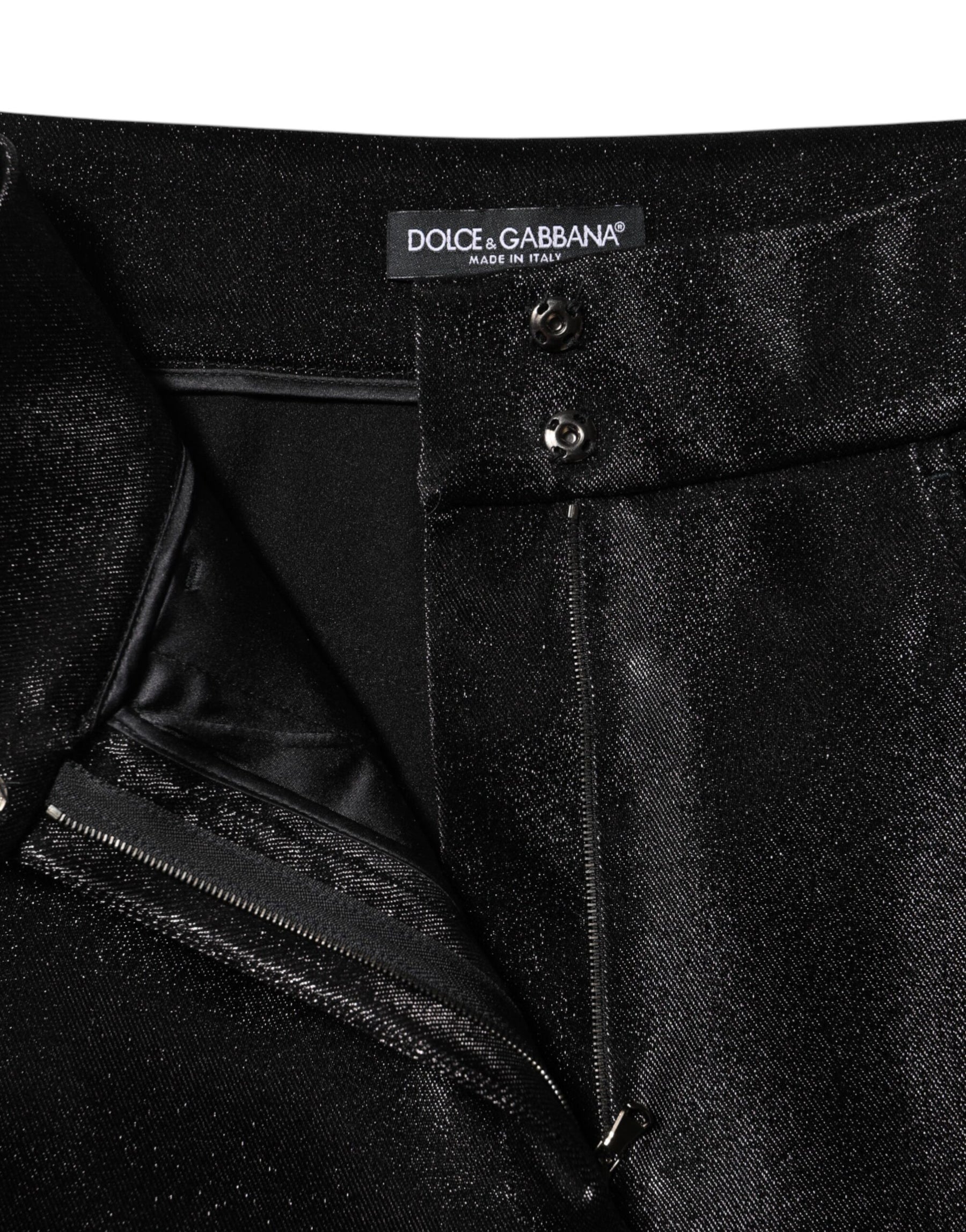 Dolce & Gabbana Black Cotton Stretch Lurex Thread Skinny Pants | Regal Royce