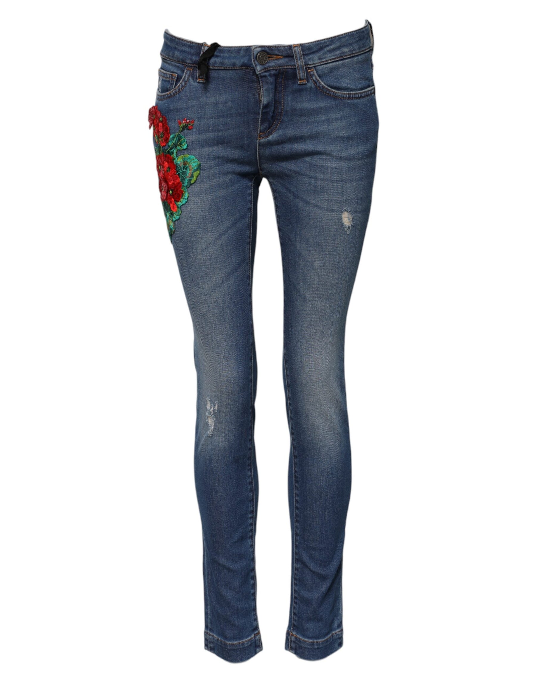 Dolce & Gabbana Blue Cotton Low Waist Skinny Denim Jeans | Regal Royce