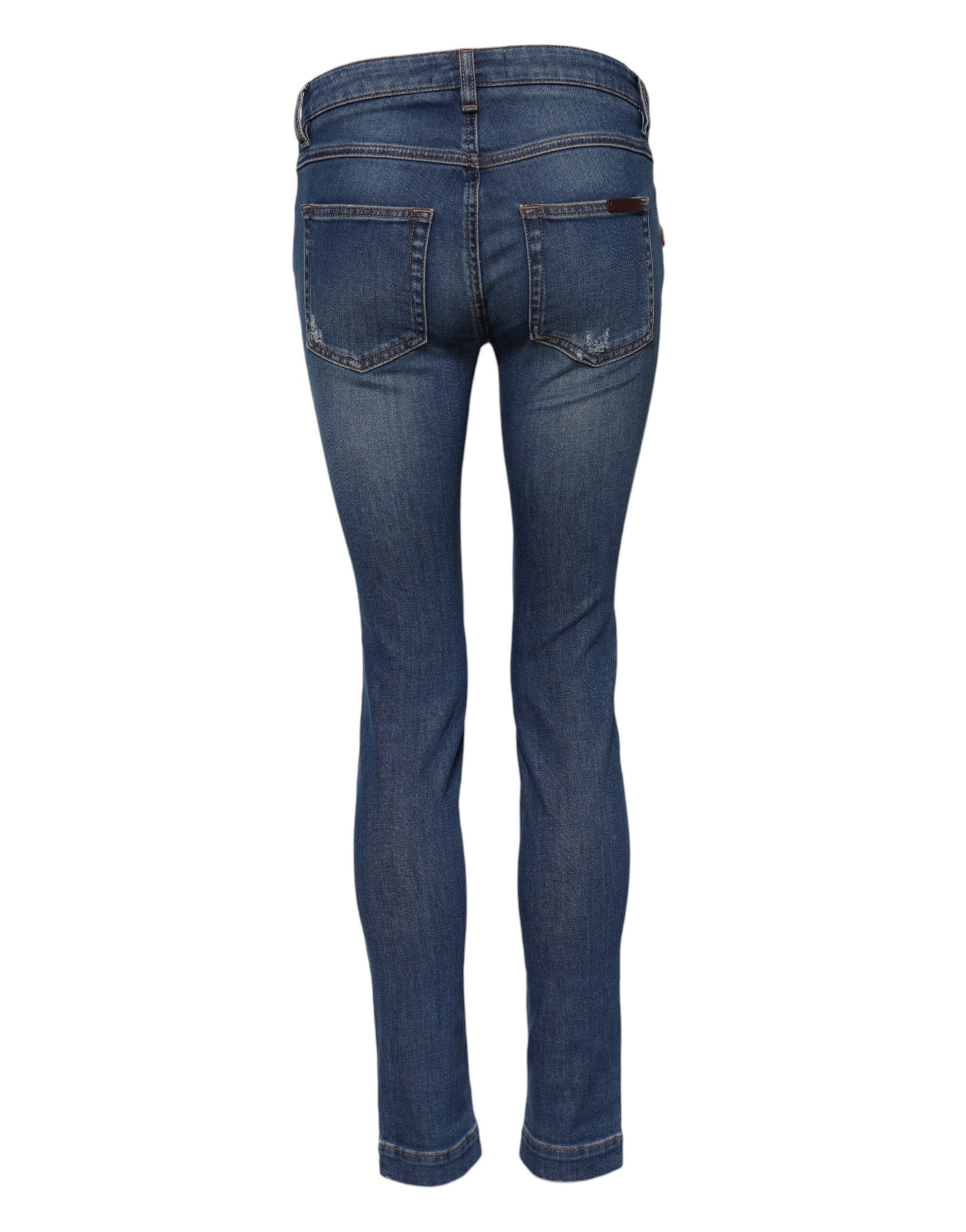Dolce & Gabbana Blue Cotton Low Waist Skinny Denim Jeans | Regal Royce