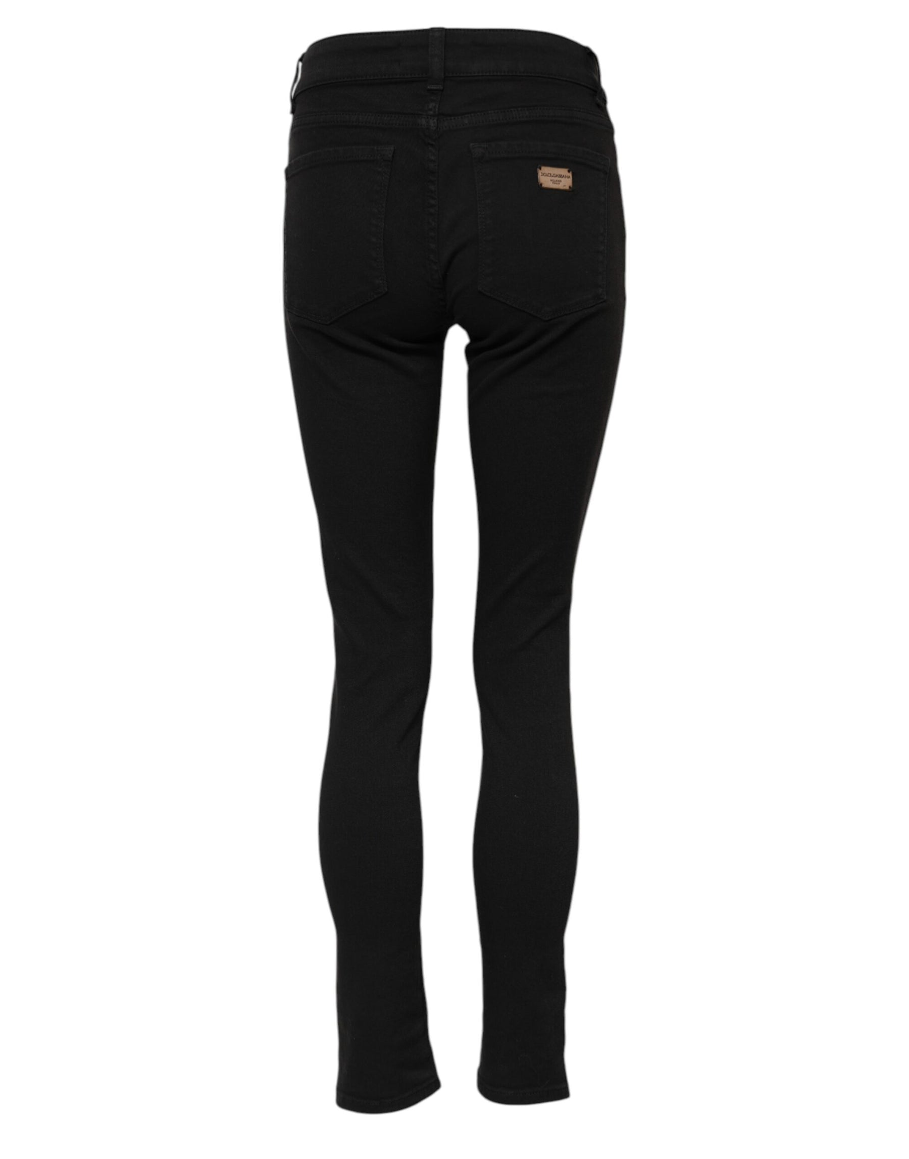Dolce & Gabbana Black Cotton Mid Waist Skinny Denim Jeans | Regal Royce