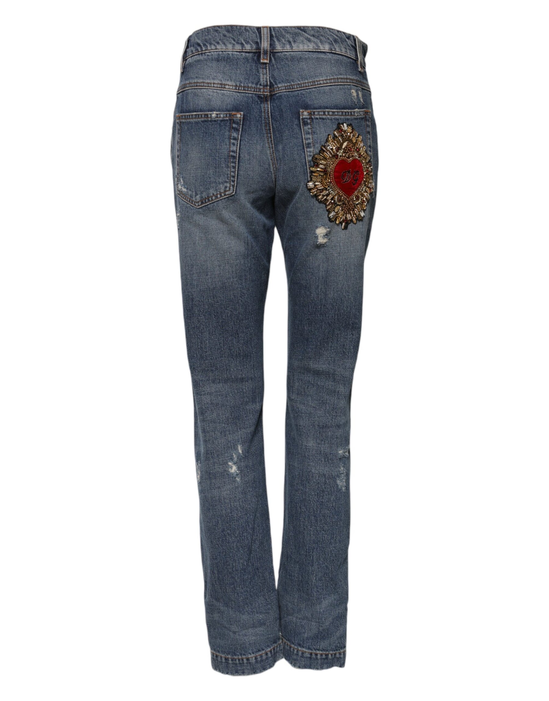 Dolce & Gabbana Blue Cotton Boyfriend Tattered Denim Jeans | Regal Royce