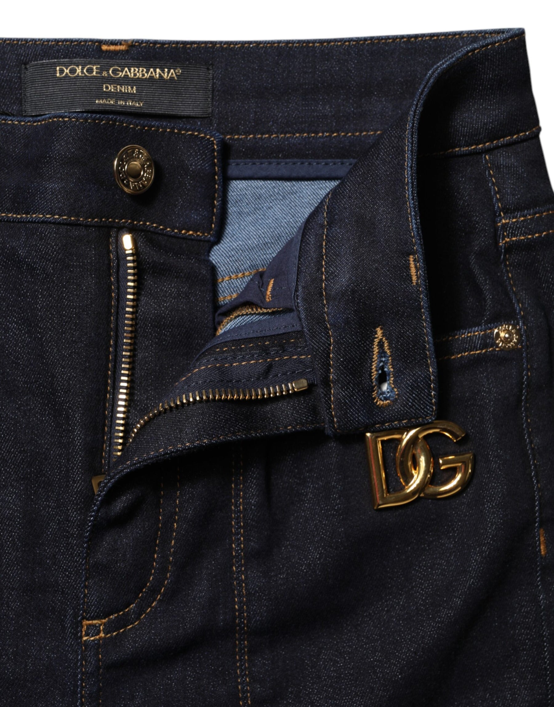 Dolce & Gabbana Blue Cotton High Waist Skinny Denim Jeans | Regal Royce