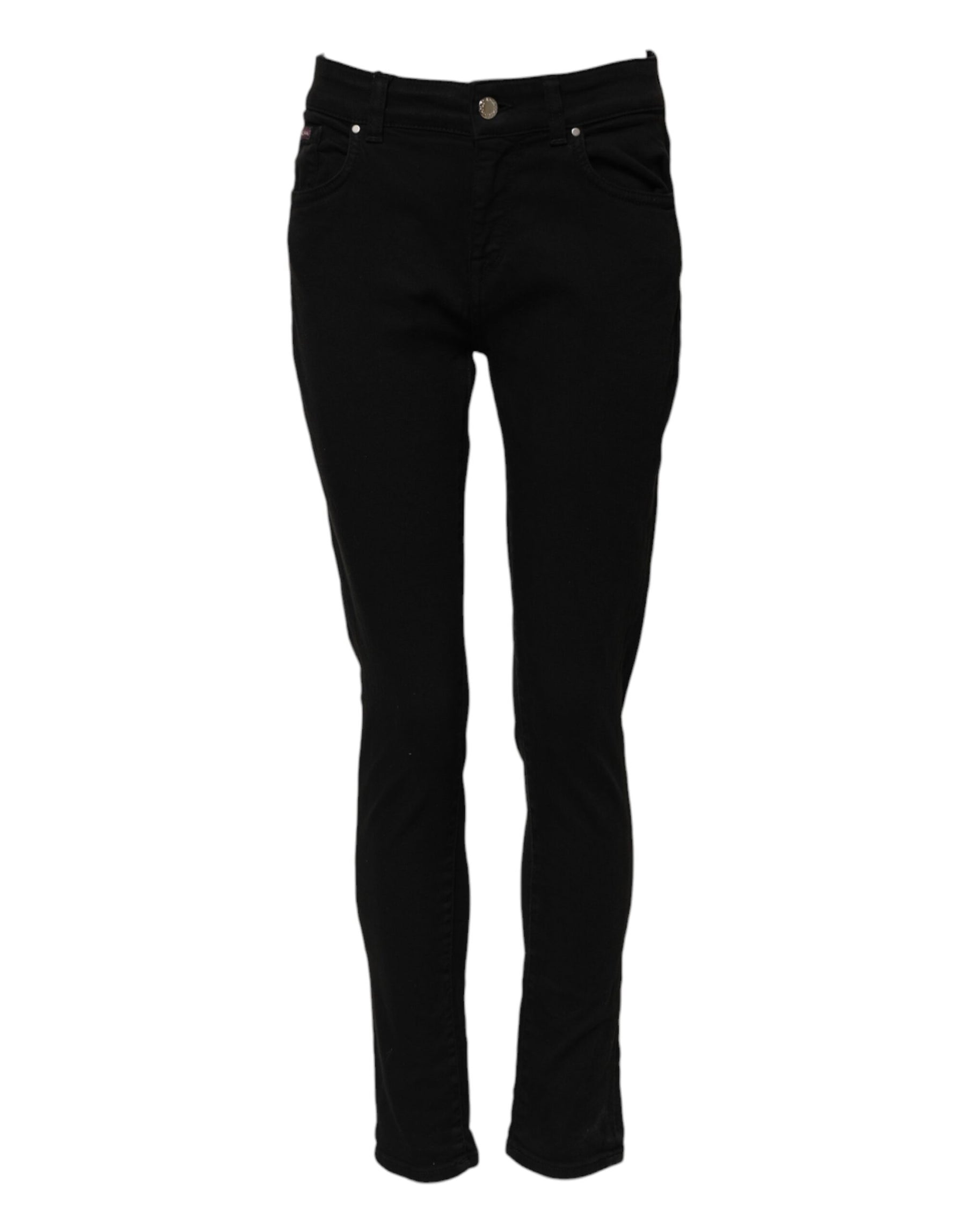 Dolce & Gabbana Black Cotton Logo Skinny Mid Waist Denim Jeans | Regal Royce
