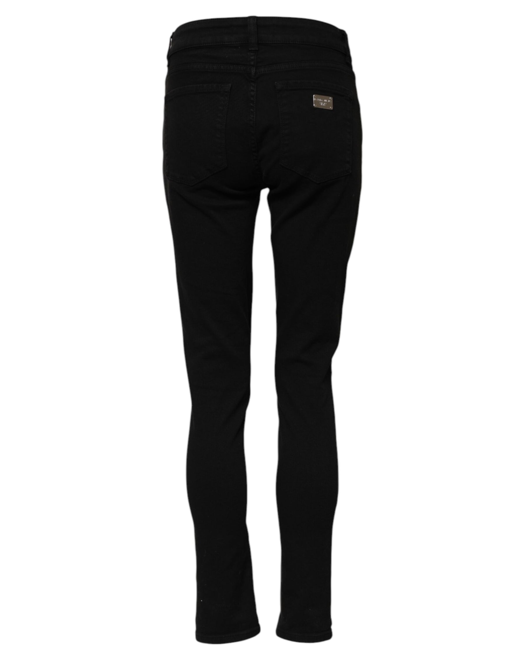 Dolce & Gabbana Black Cotton Logo Skinny Mid Waist Denim Jeans | Regal Royce