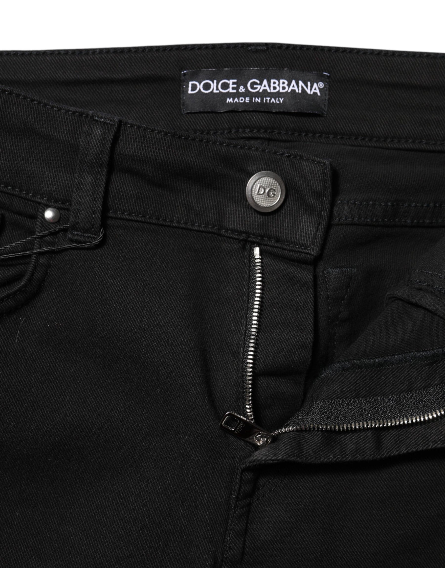 Dolce & Gabbana Black Cotton Skinny Mid Waist Denim Jeans | Regal Royce