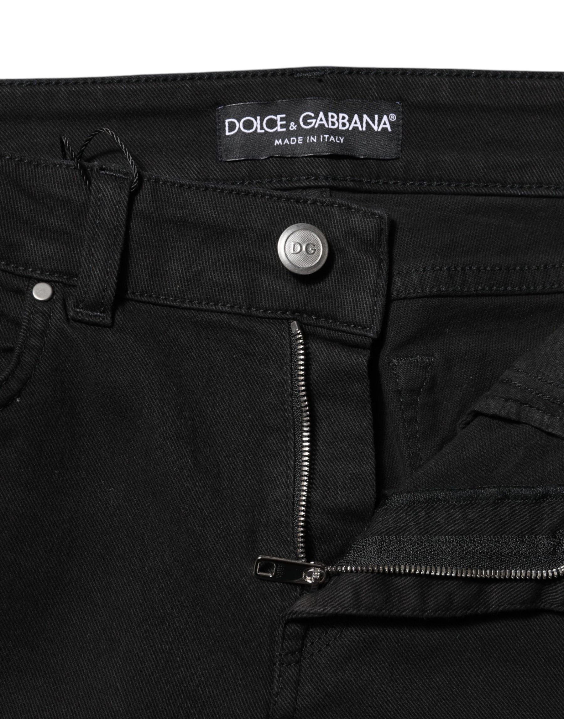 Dolce & Gabbana Black Cotton Skinny Mid Waist Denim Jeans | Regal Royce