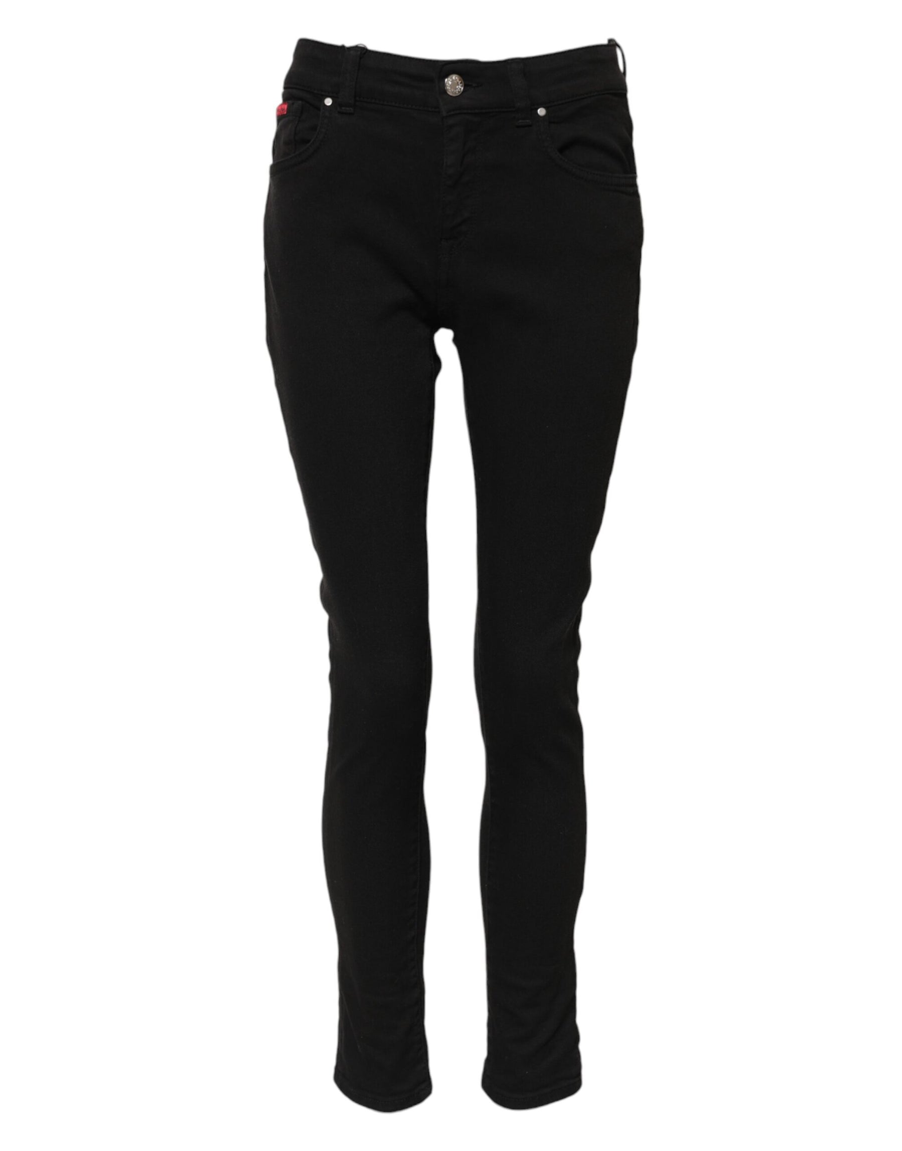 Dolce & Gabbana Black Cotton Logo Skinny Mid Waist Denim Jeans | Regal Royce