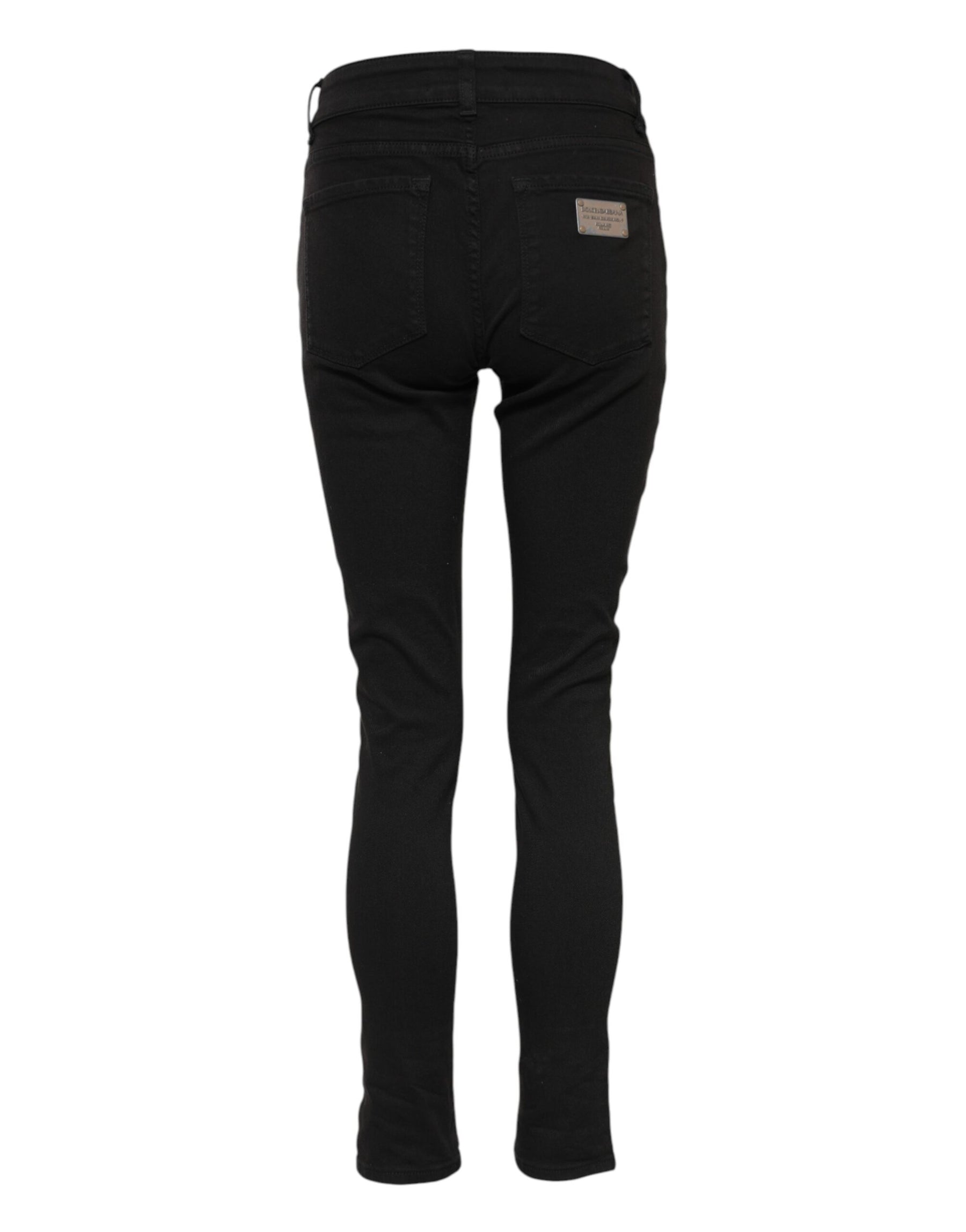 Dolce & Gabbana Black Cotton Logo Skinny Mid Waist Denim Jeans | Regal Royce