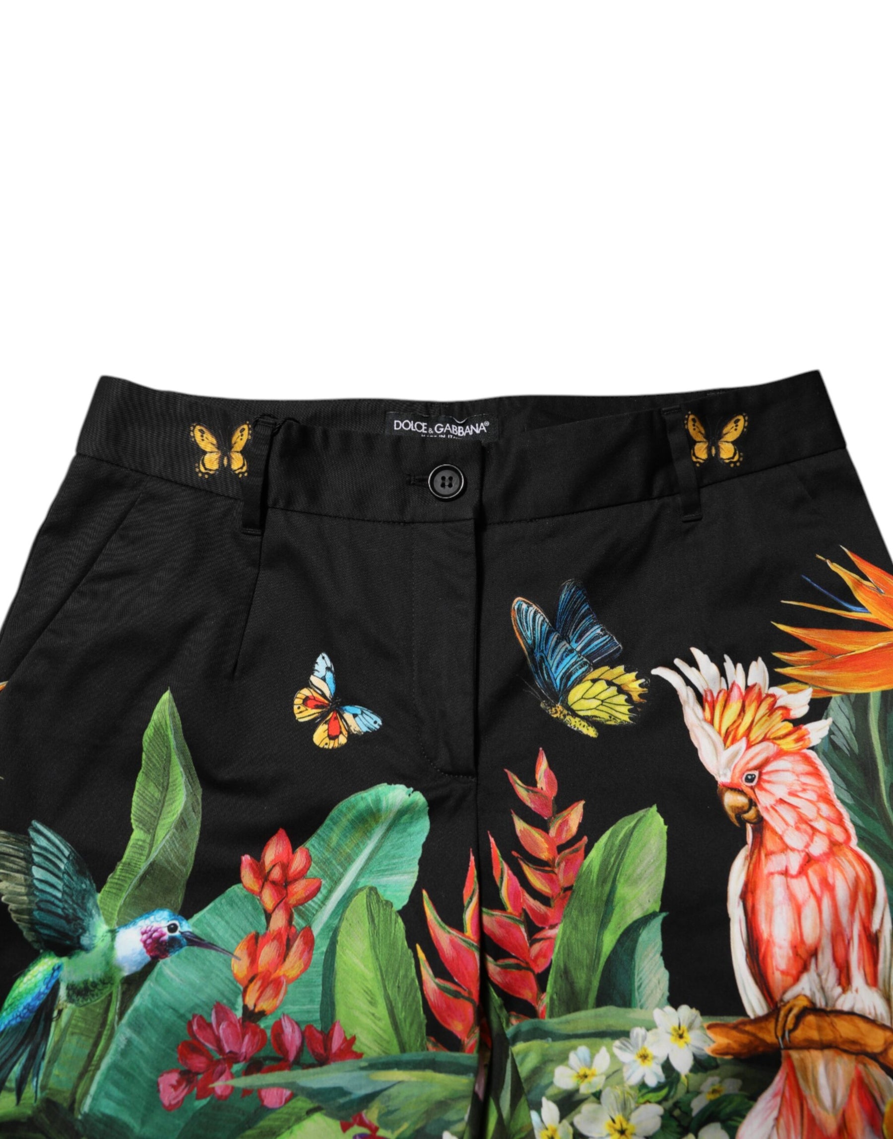 Dolce & Gabbana Black Cotton Tropical Mid Waist Pants | Regal Royce