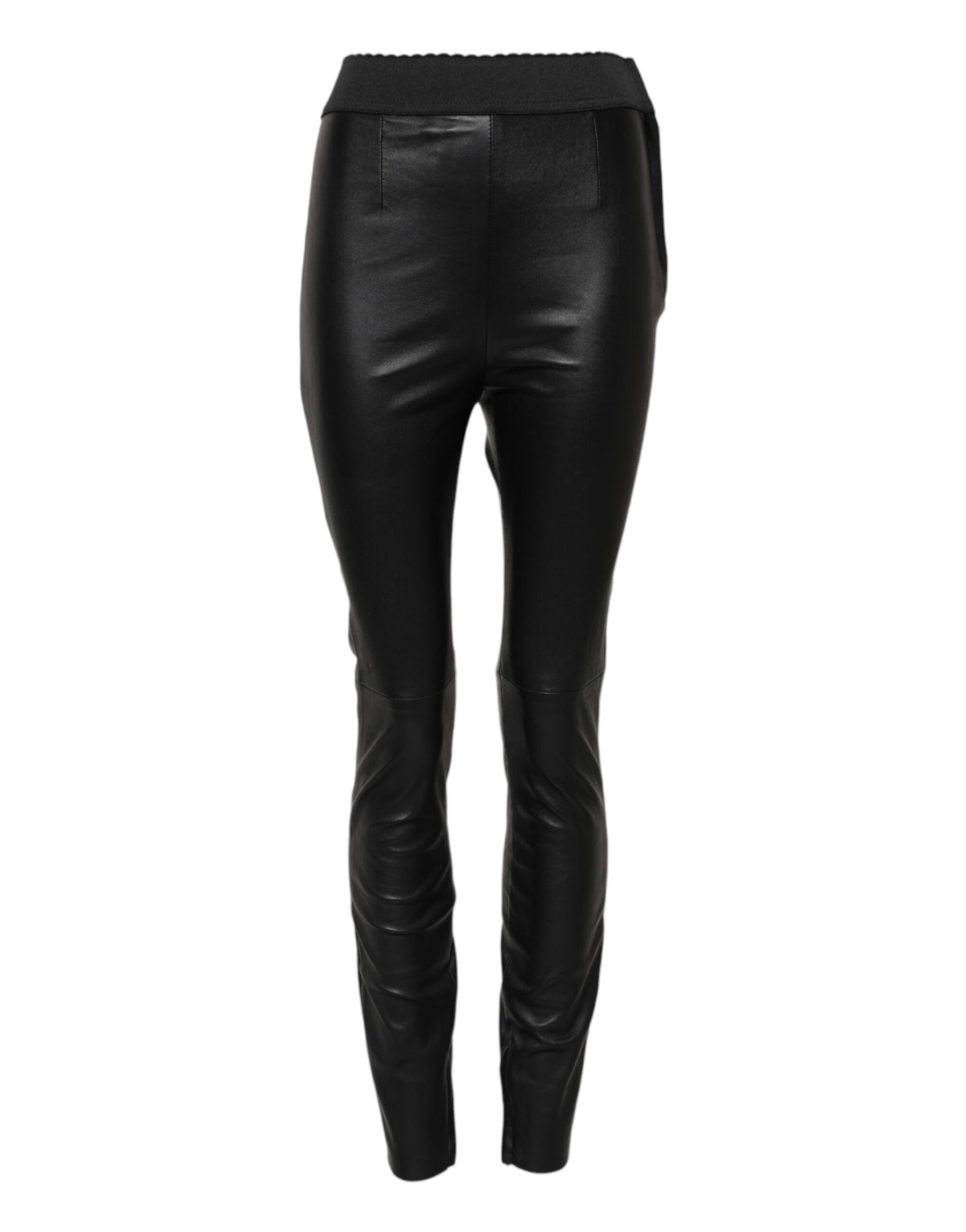 Dolce & Gabbana Black Leather Elastic Waist Pants | Regal Royce